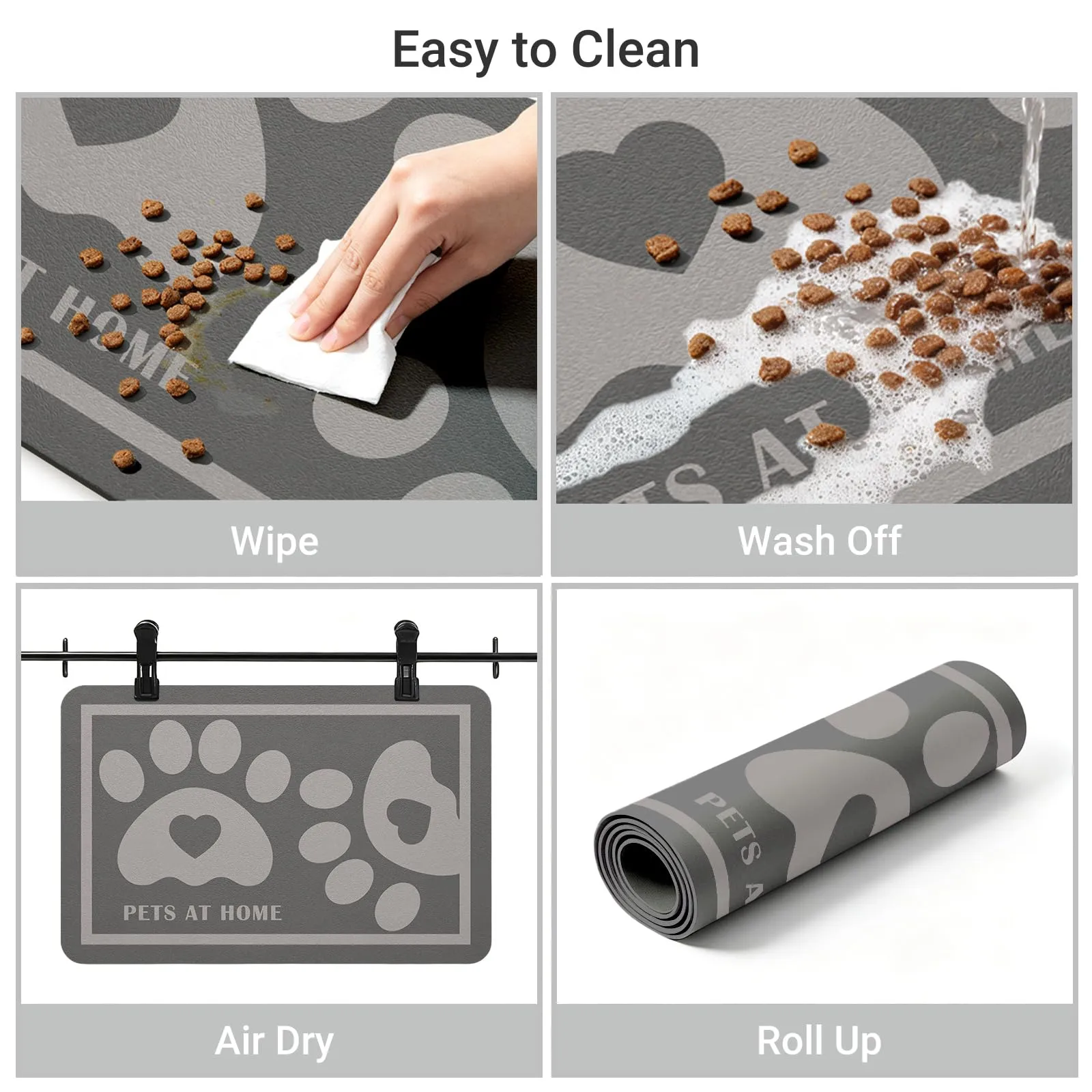 ZICRO Tappetino Alimentazione per Animali Domestici, Grigio scuro, 60x90cm - immagine 4