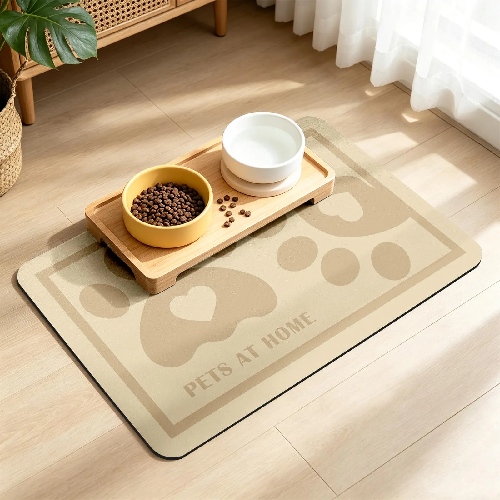 ZICRO Tappetino Alimentazione per Animali Domestici, Beige, 30x50cm - immagine 1