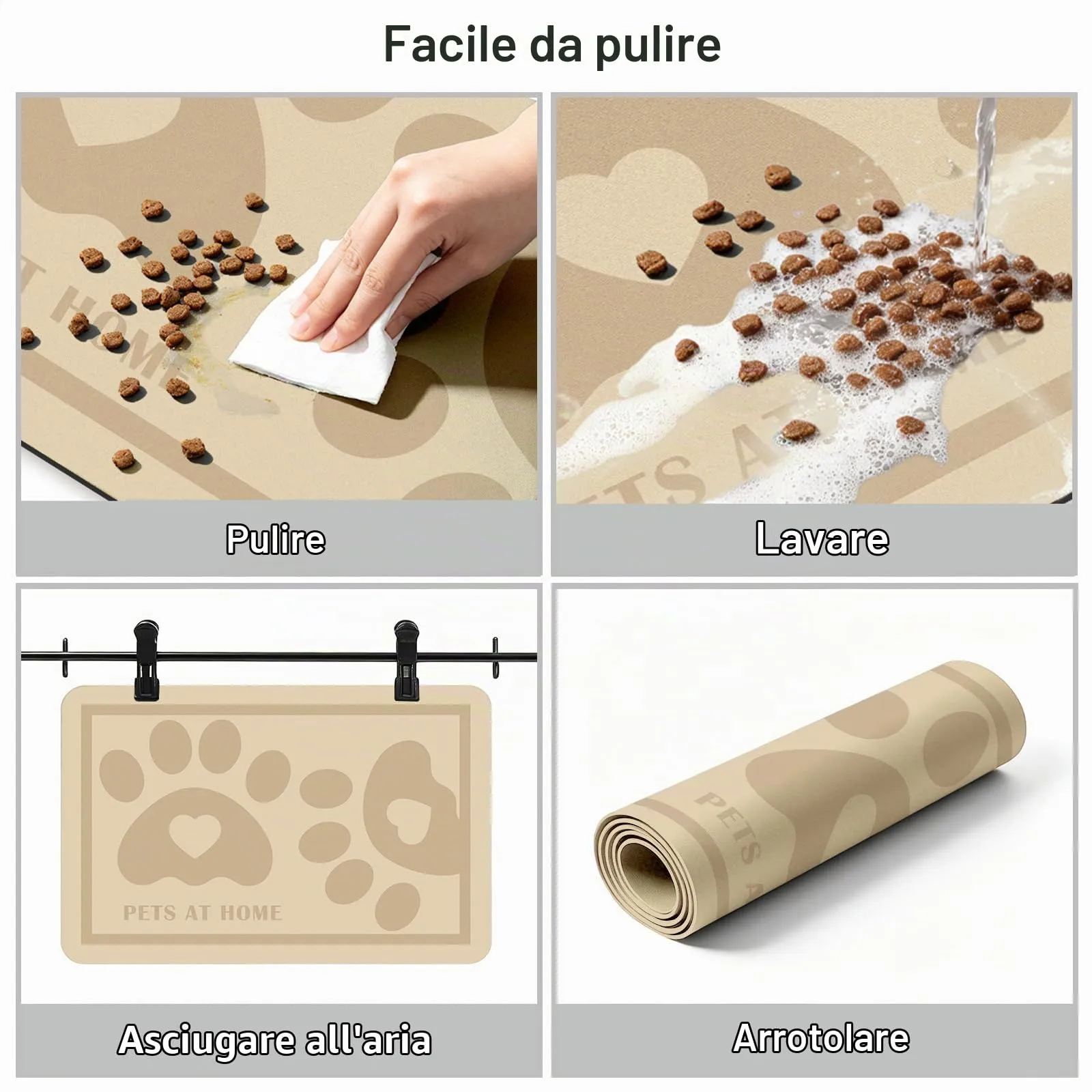 ZICRO Tappetino Alimentazione per Animali Domestici, Beige, 30x50cm - immagine 4