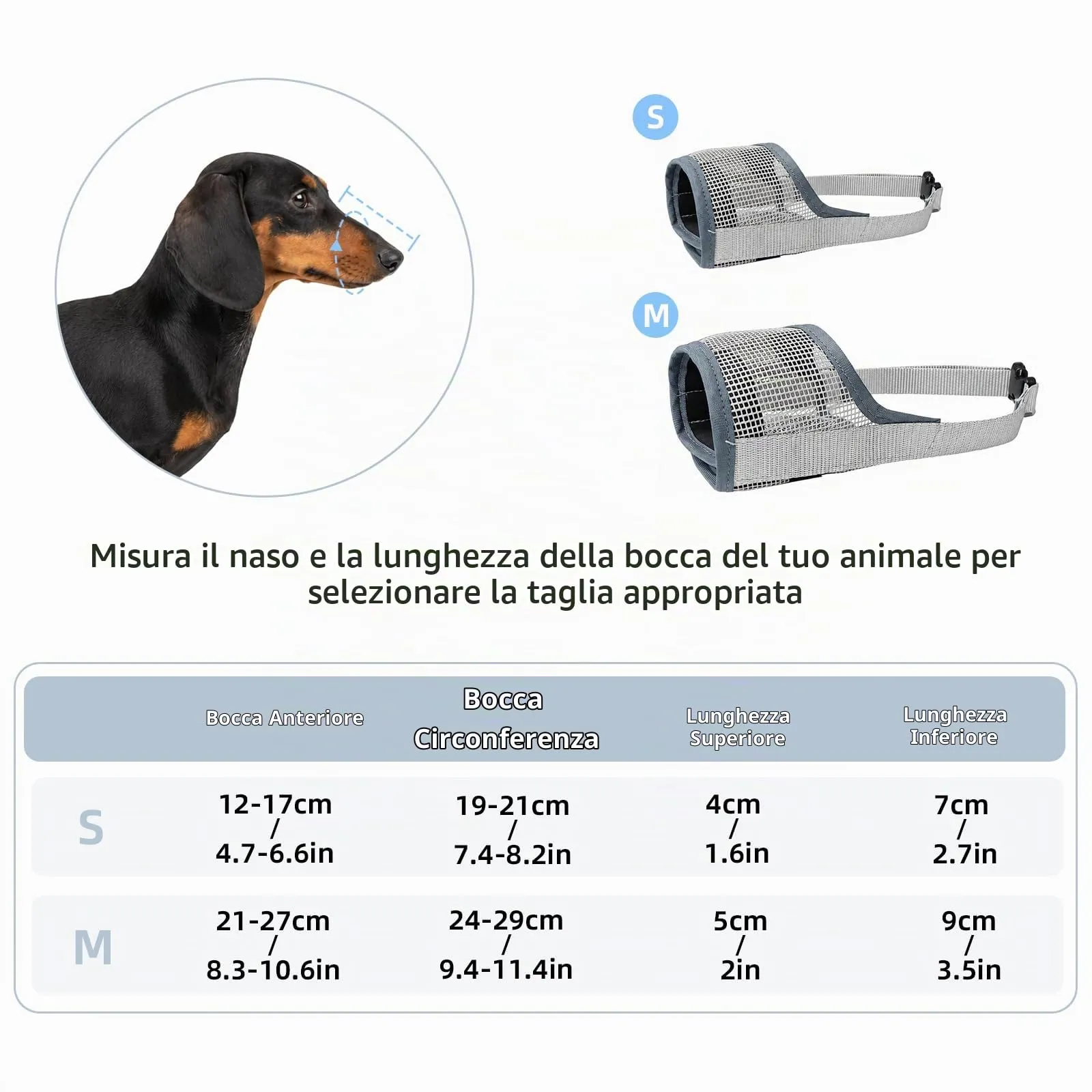 ZEMINRI Museruola Cane Leggera Anti Morso Regolabile, Taglia M - immagine 2