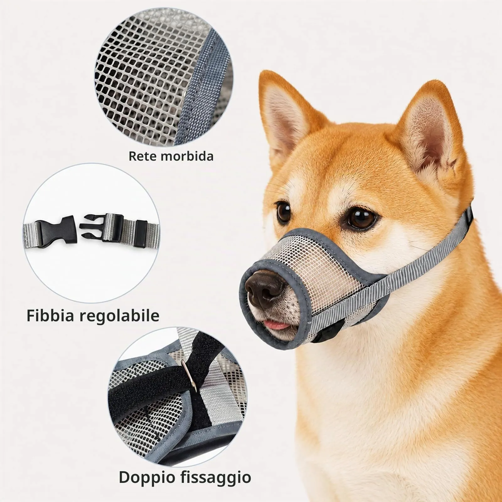 ZEMINRI Museruola Cane Leggera Anti Morso Regolabile, Taglia M - immagine 3