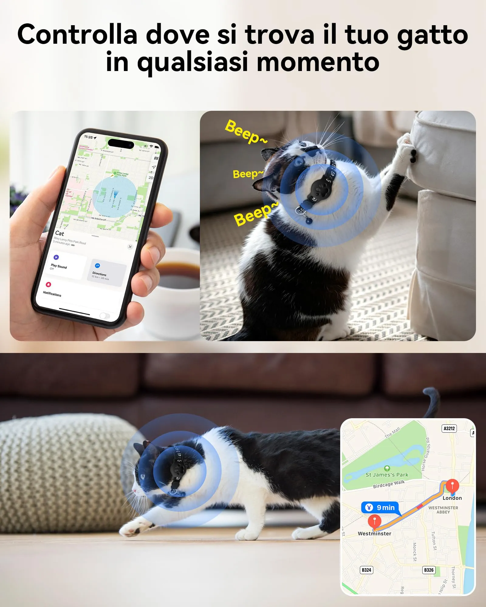 CMINGKEJI Collare GPS per Gatti e Cani Senza Abbonamento per iOS e Android - immagine 2