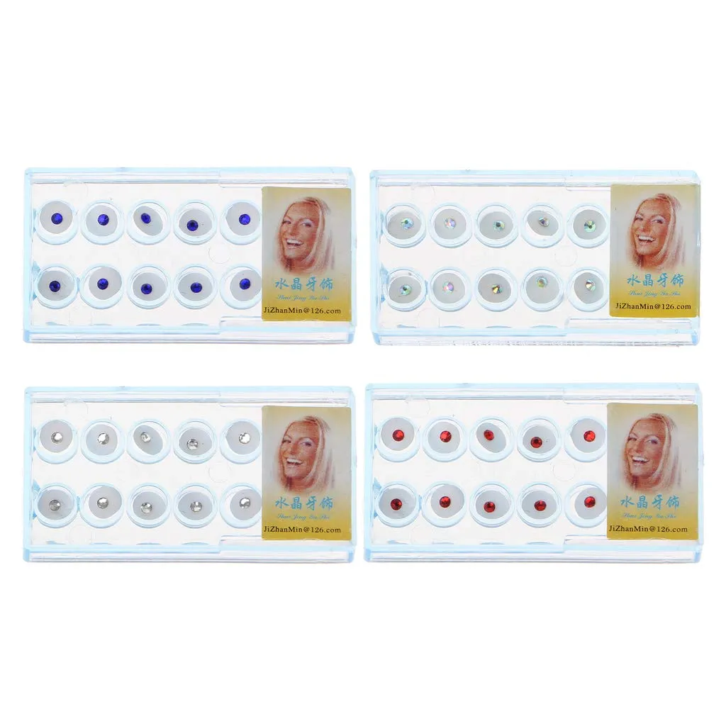 YO-HAPPY 2mm Colored Crystal Tooth Gems Dental Jewelry Decoration, 10pcs/Box - immagine 3