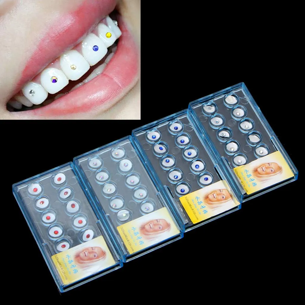YO-HAPPY 2mm Colored Crystal Tooth Gems Dental Jewelry Decoration, 10pcs/Box - immagine 4