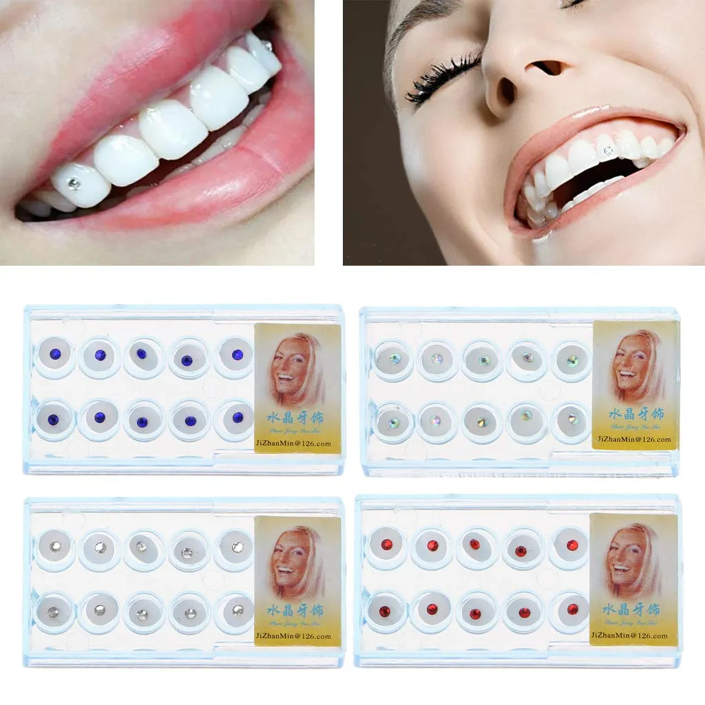 YO-HAPPY 2mm Colored Crystal Tooth Gems Dental Jewelry Decoration, 10pcs/Box - immagine 7