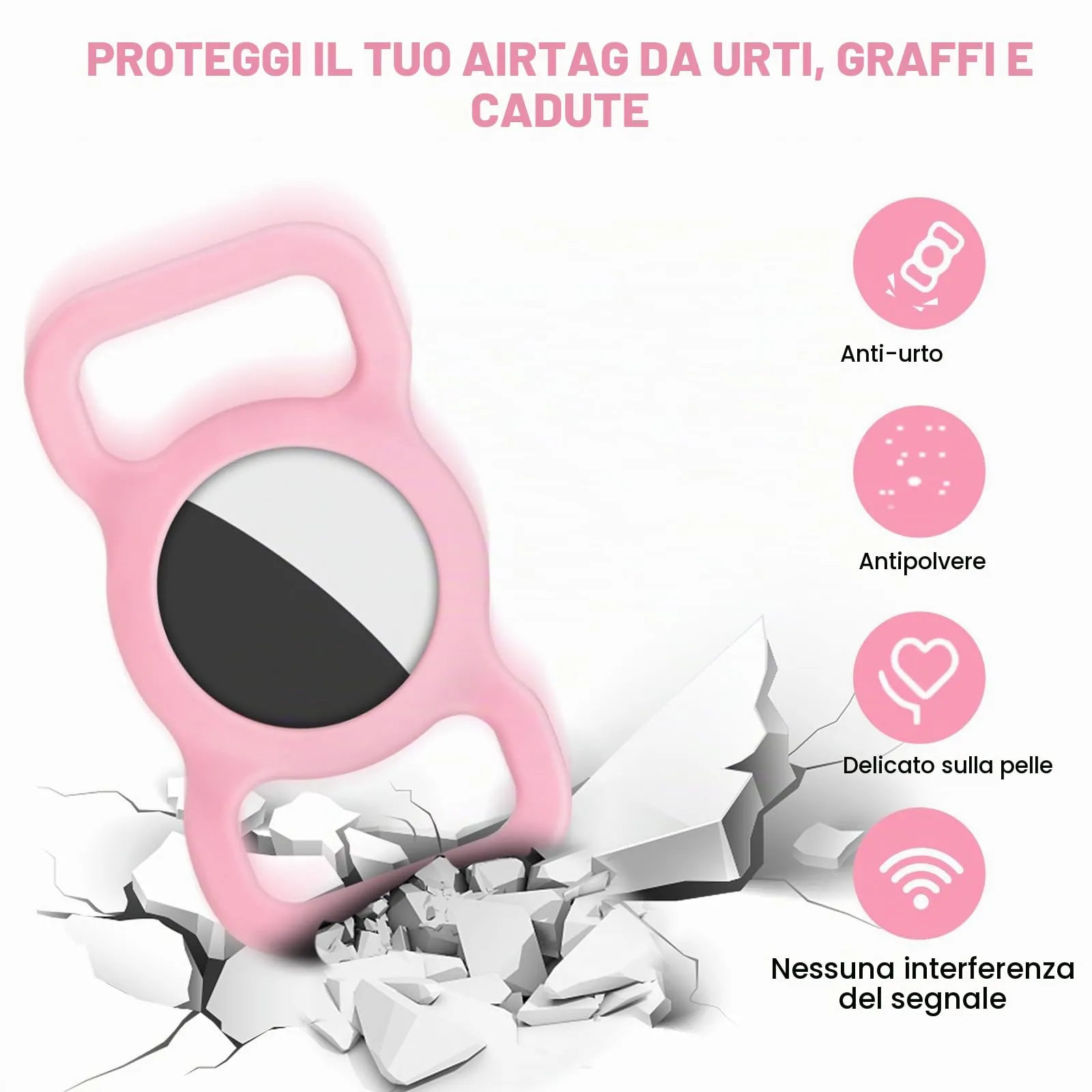 Ainiv Portachiavi per Airtag per Cani e Gatti in Silicone, Rosa - immagine 3