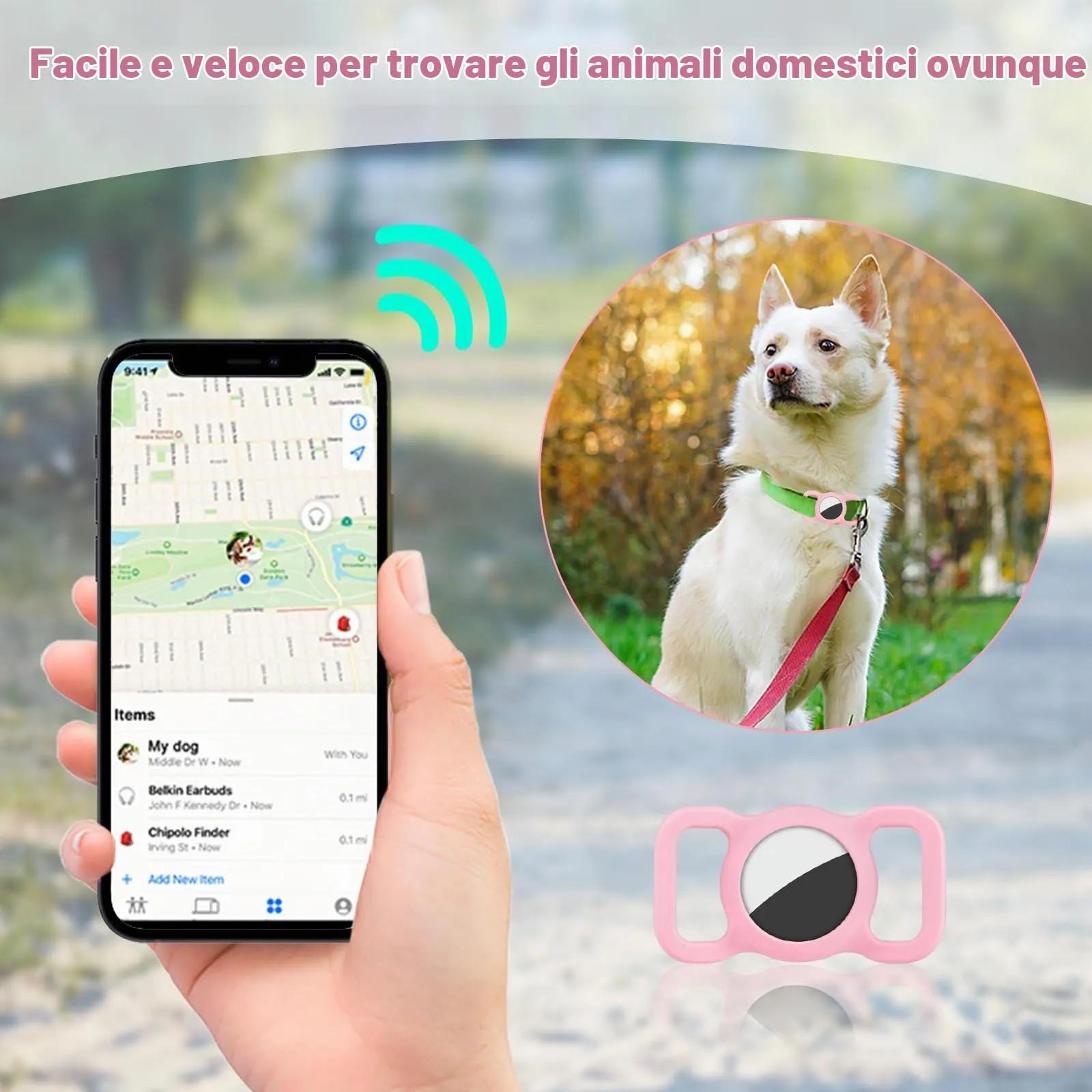 Ainiv Portachiavi per Airtag per Cani e Gatti in Silicone, Rosa - immagine 4
