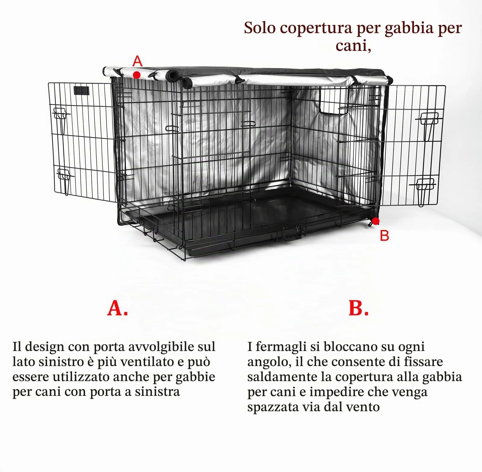 Sensong Copertura per Gabbia Cani in Poliestere Impermeabile, Nero 30IN - immagine 4