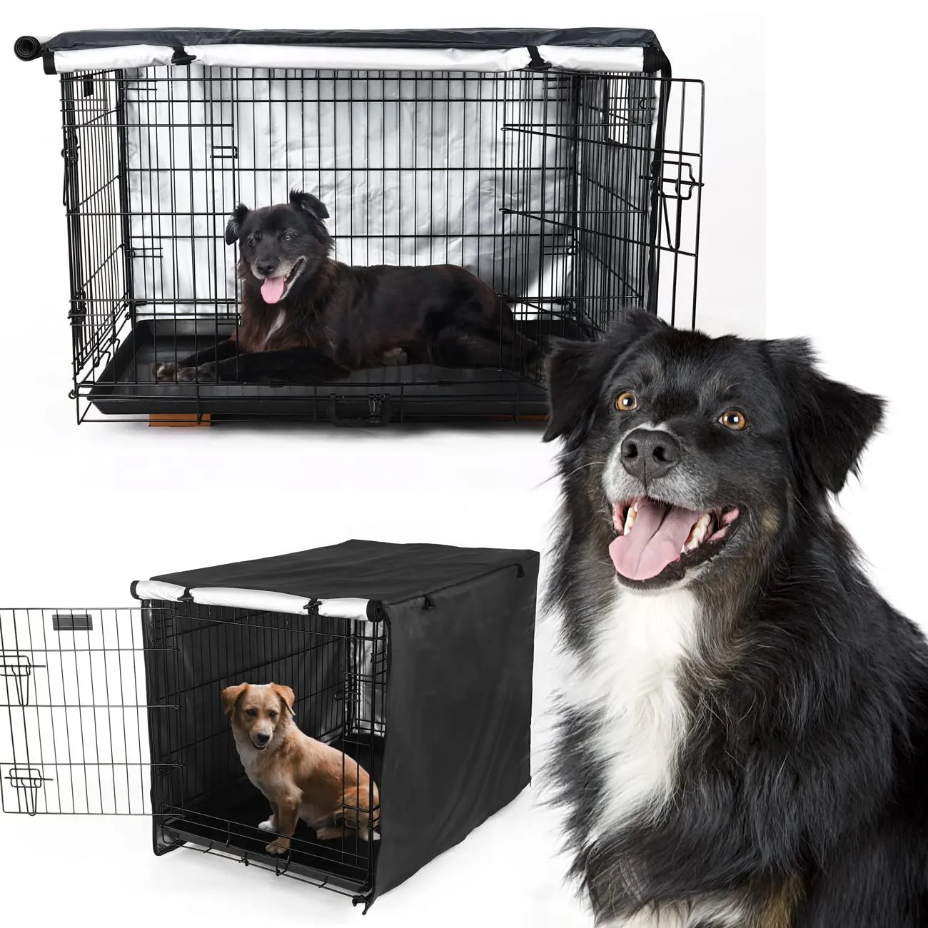 Sensong Copertura per Gabbia Cani in Poliestere Impermeabile, Nero 30IN - immagine 5