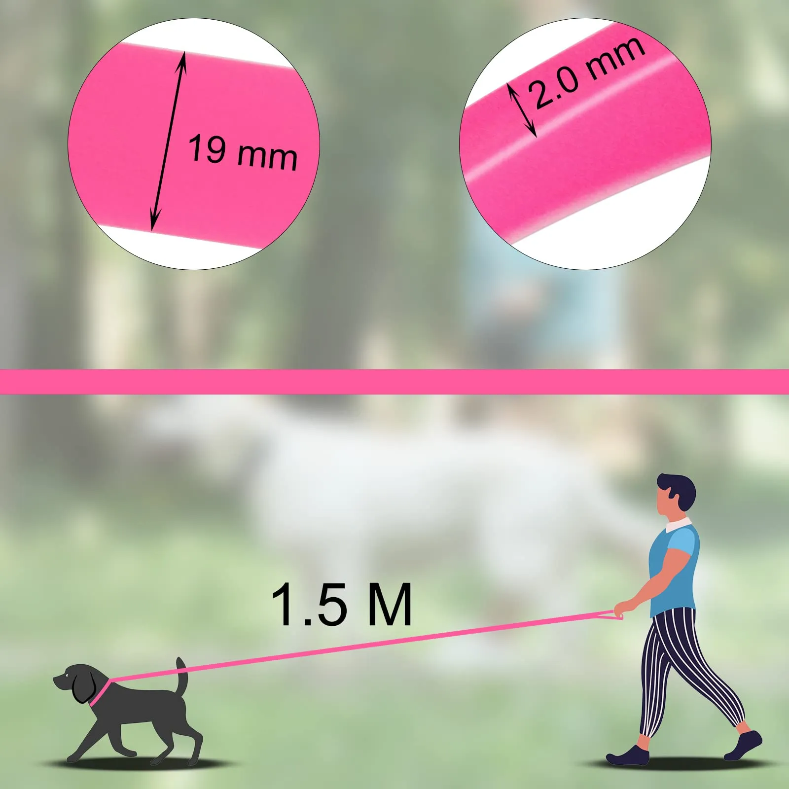 Wolfone Guinzaglio Addestramento Cani, Rosa, 1,5m - immagine 8