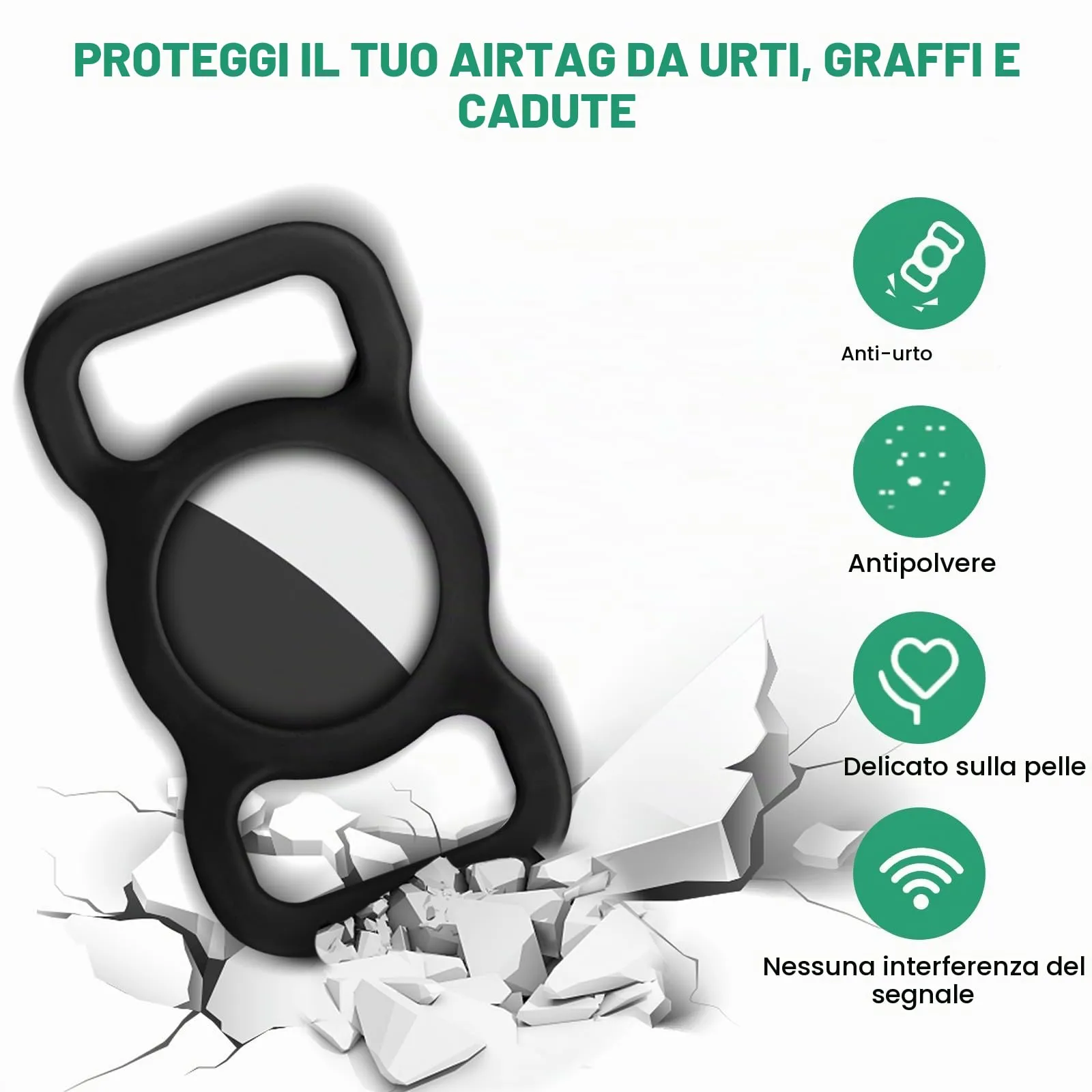Ainiv Custodia in Silicone per Airtag per Cani e Gatti, Nero - immagine 3