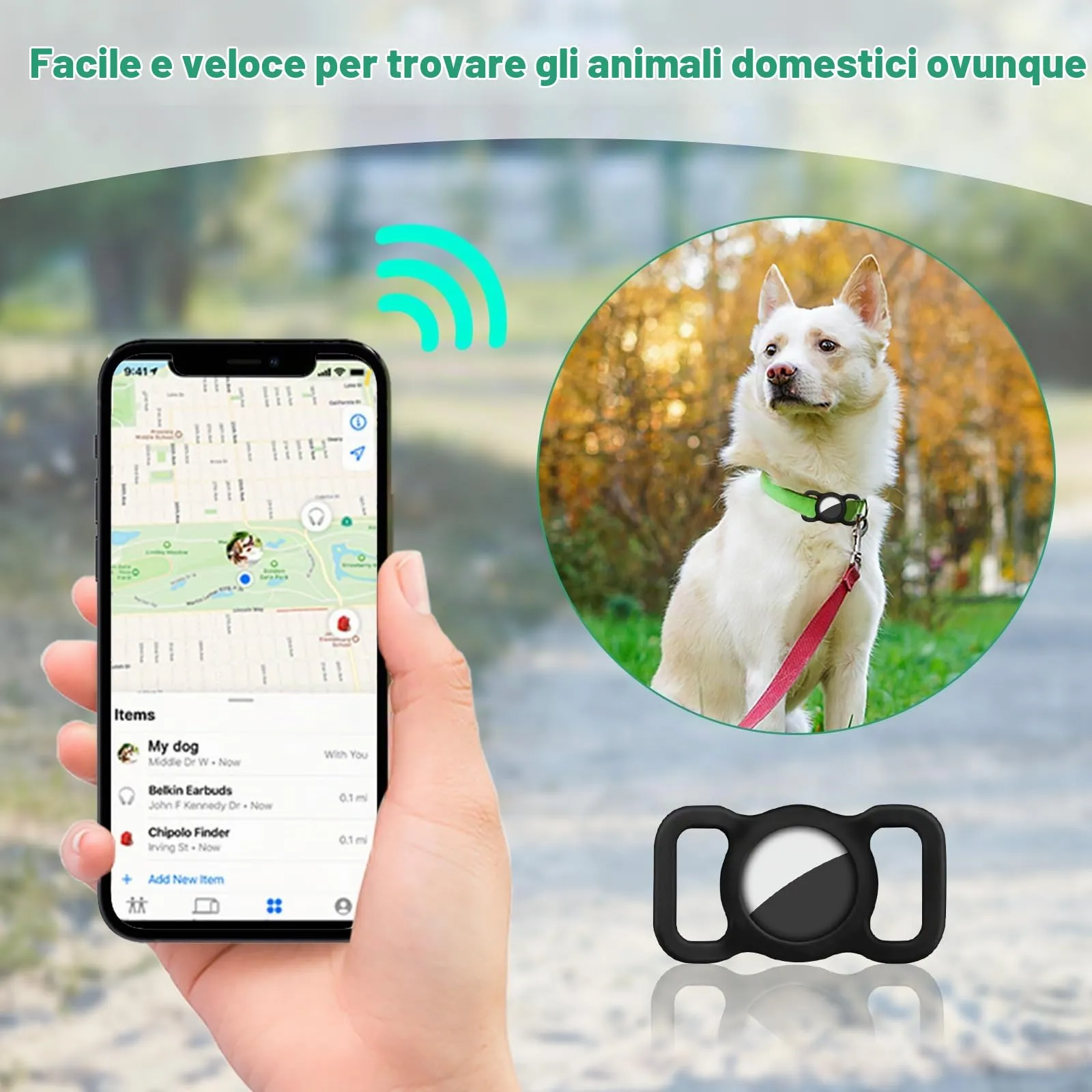 Ainiv Custodia in Silicone per Airtag per Cani e Gatti, Nero - immagine 4