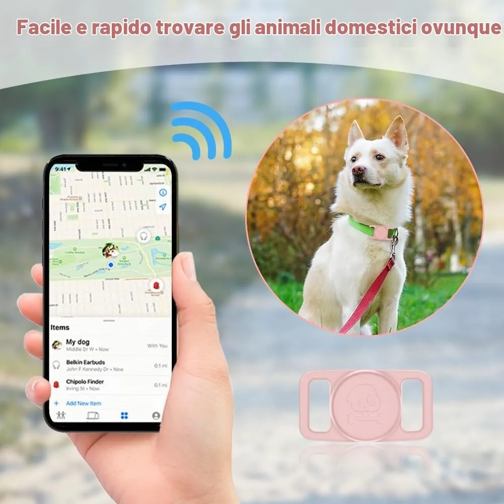 Ainiv Custodia Protettiva Impermeabile in Silicone per Airtag per Cani e Gatti, Rosa - immagine 5