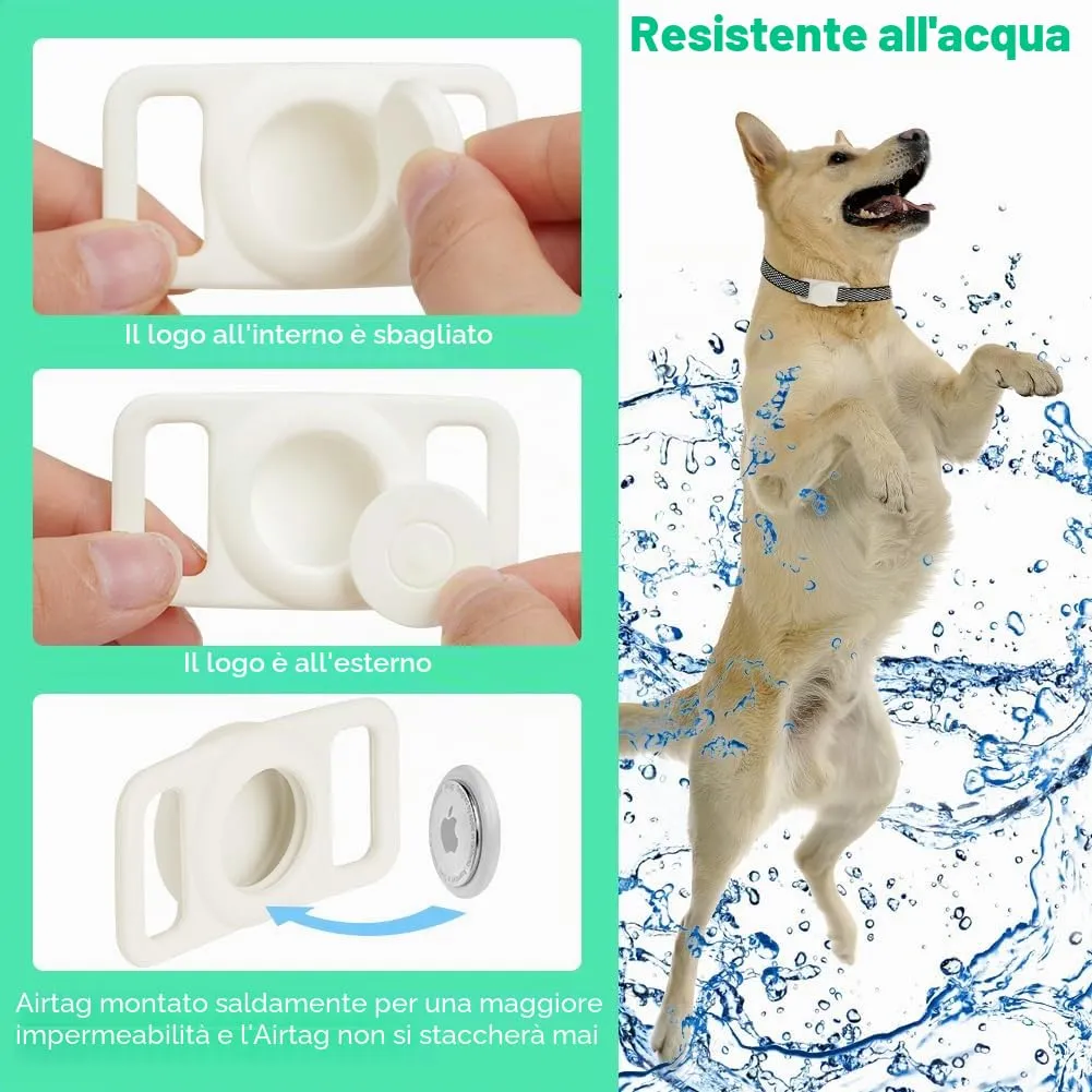 Ainiv Custodia Protettiva Impermeabile in Silicone per Airtag per Cani e Gatti - Verde Luminoso - immagine 4
