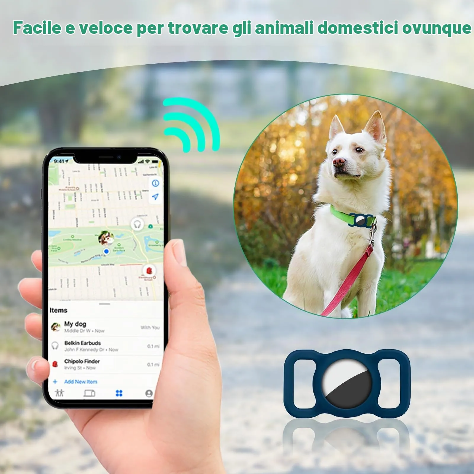 Ainiv Portachiavi per Airtag per Cani, Blu - immagine 4