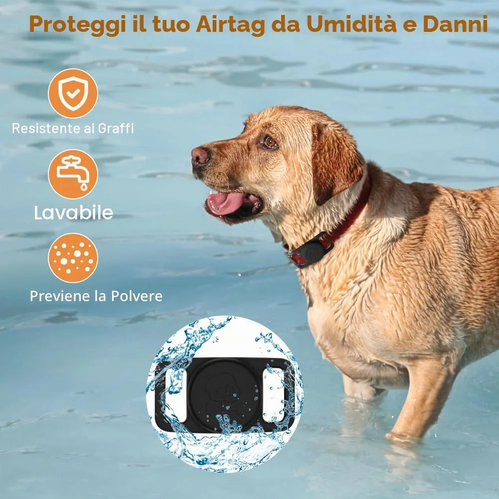 Ainiv Custodia Protettiva Impermeabile in Silicone per Airtag per Cani e Gatti, Nero - immagine 4