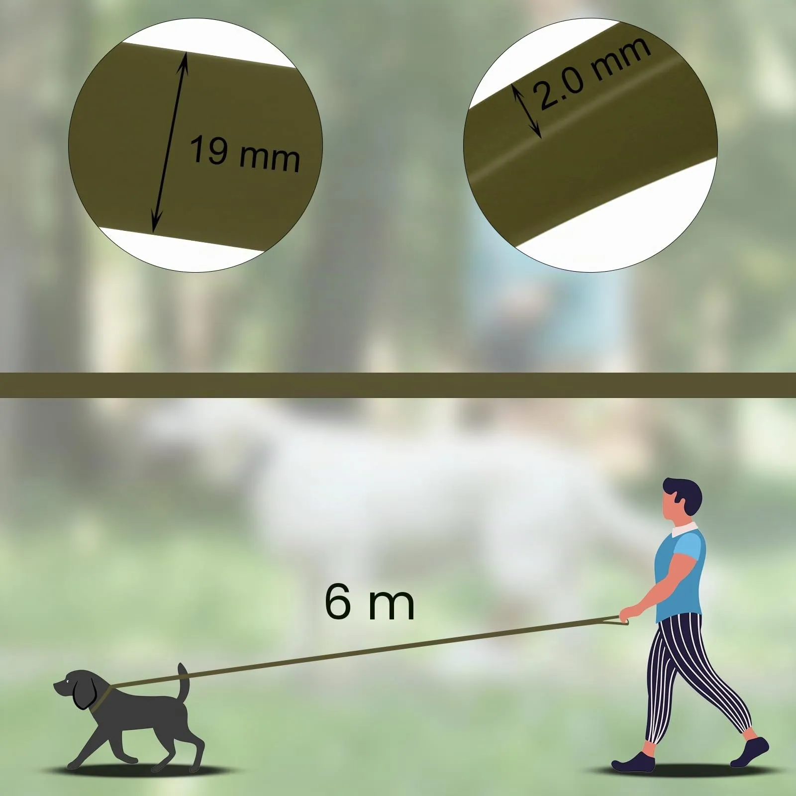 Wolfone Guinzaglio Addestramento Cani, 6 m, Verde Militare - immagine 3