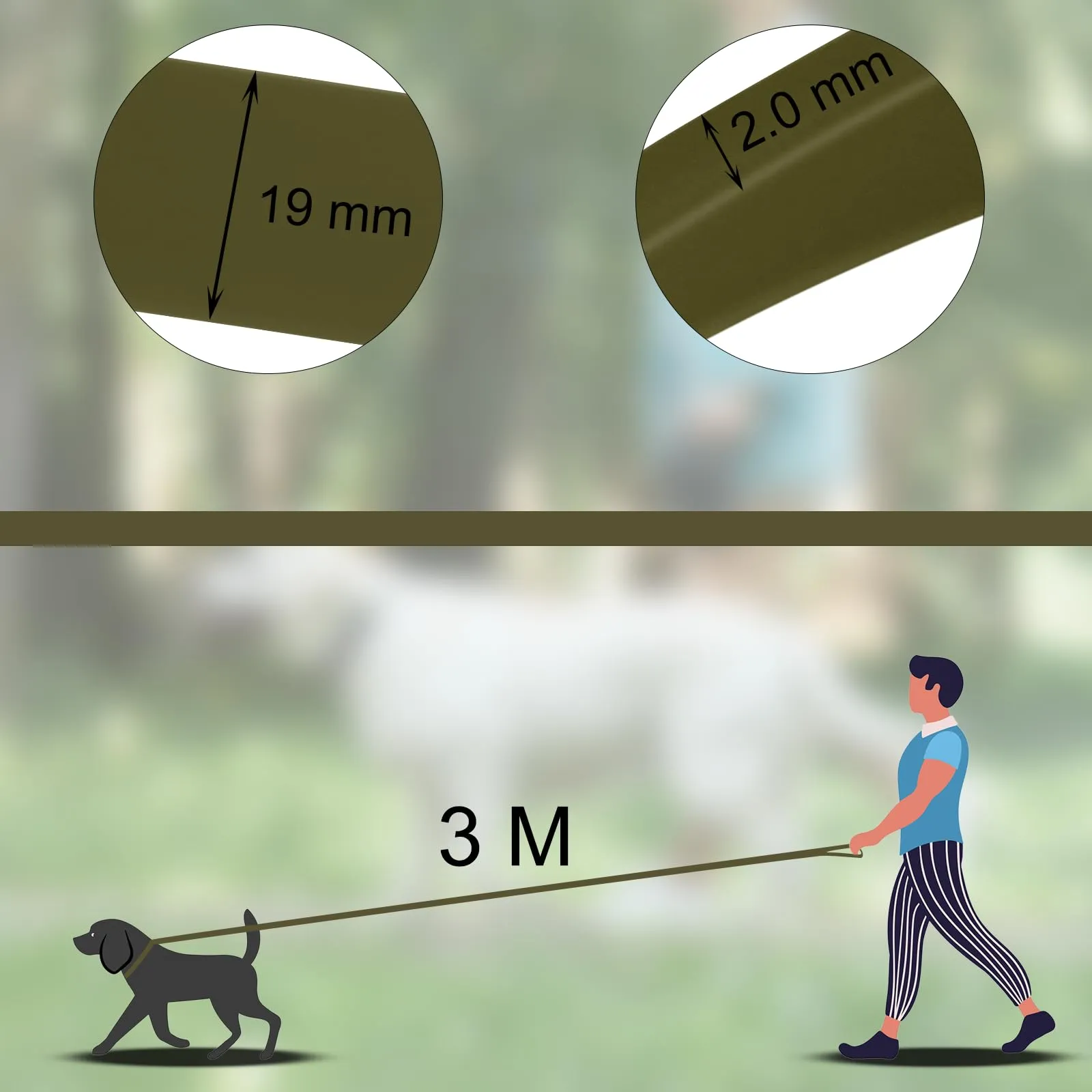 Wolfone Guinzaglio Addestramento Cani, 3 m, Verde Militare - immagine 3