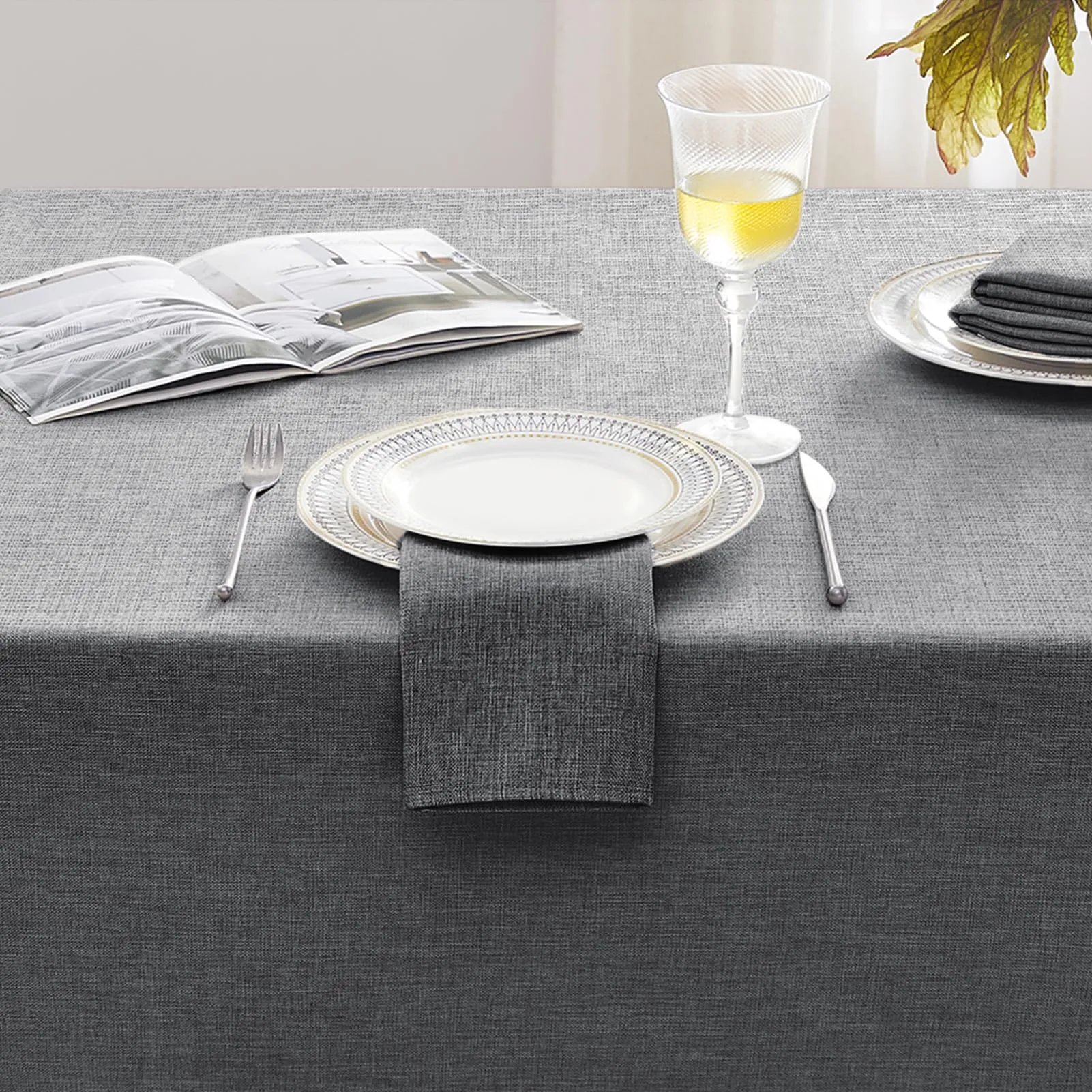 Softalker Tovaglia Rettangolare in Finto Lino, Antimacchia e Idrorepellente, 160x220 cm, Grigio - immagine 6