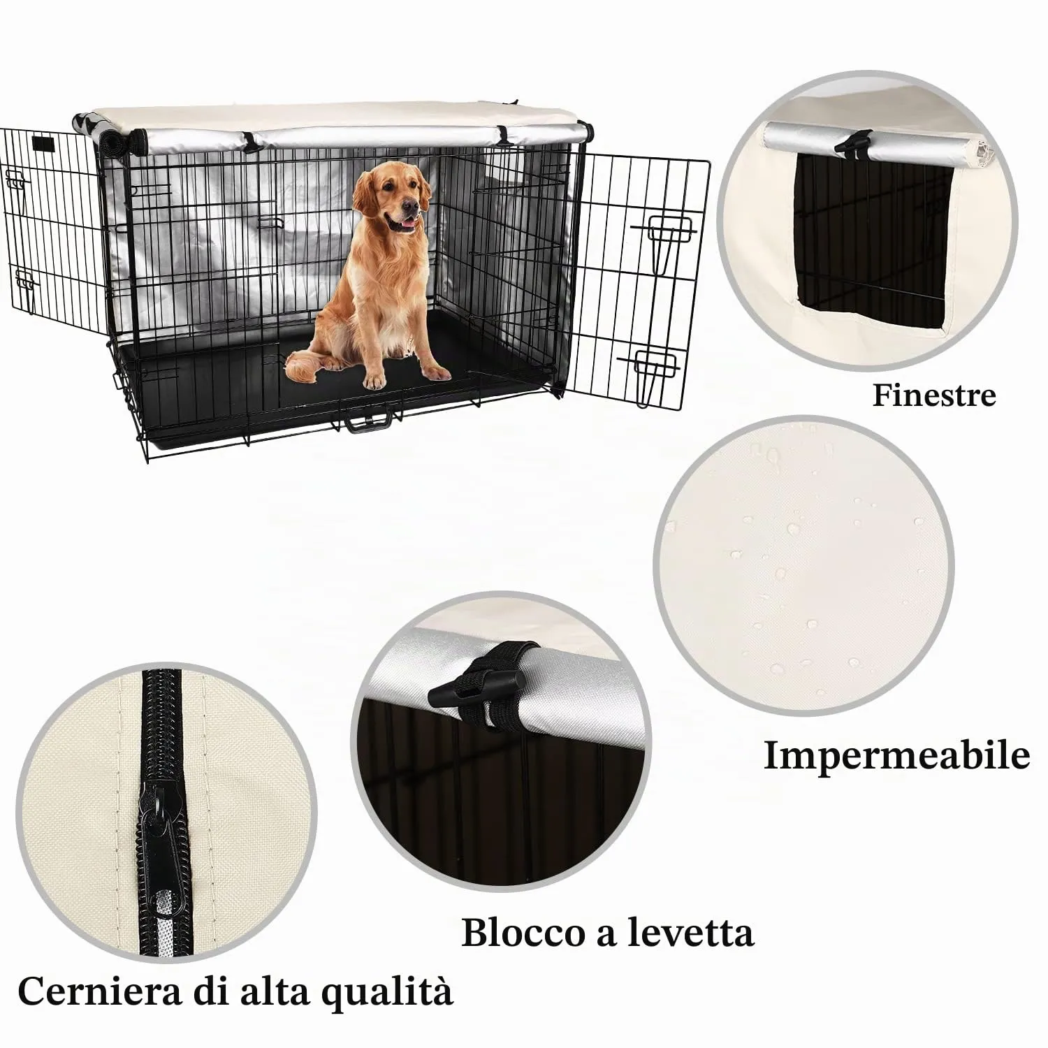 Sensong Copertura per Gabbia Cani in Poliestere Impermeabile, Beige, 42IN (109x74x76cm) - immagine 2