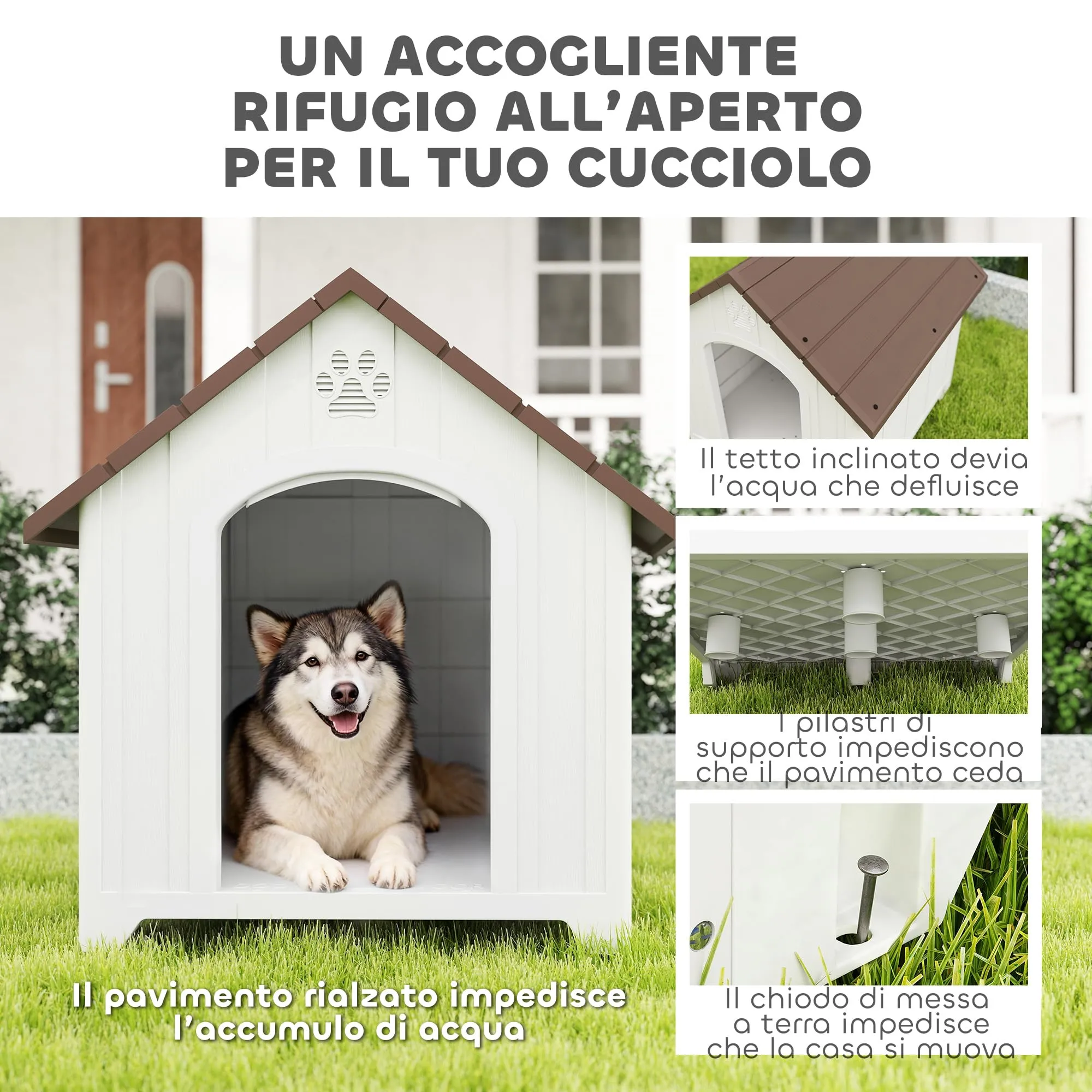 PawHut Cuccia per Cani da Esterno, Taglia Grande e XL, 102x94x103 cm, Grigio - immagine 3