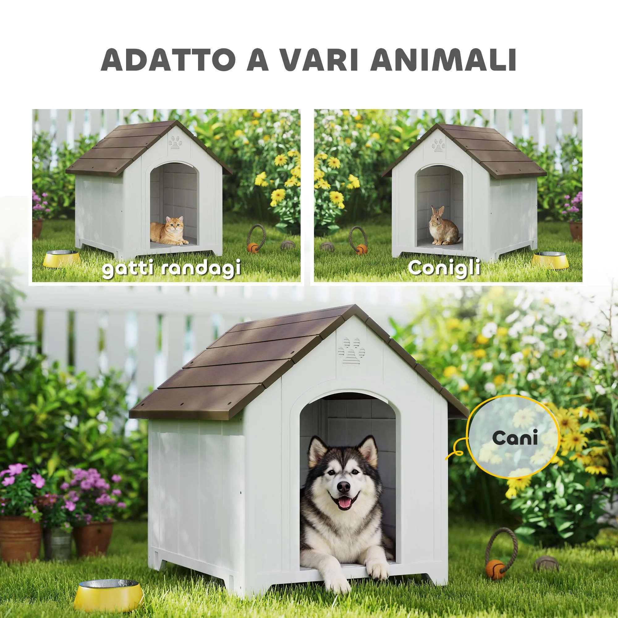 PawHut Cuccia per Cani da Esterno, Taglia Grande e XL, 102x94x103 cm, Grigio - immagine 6