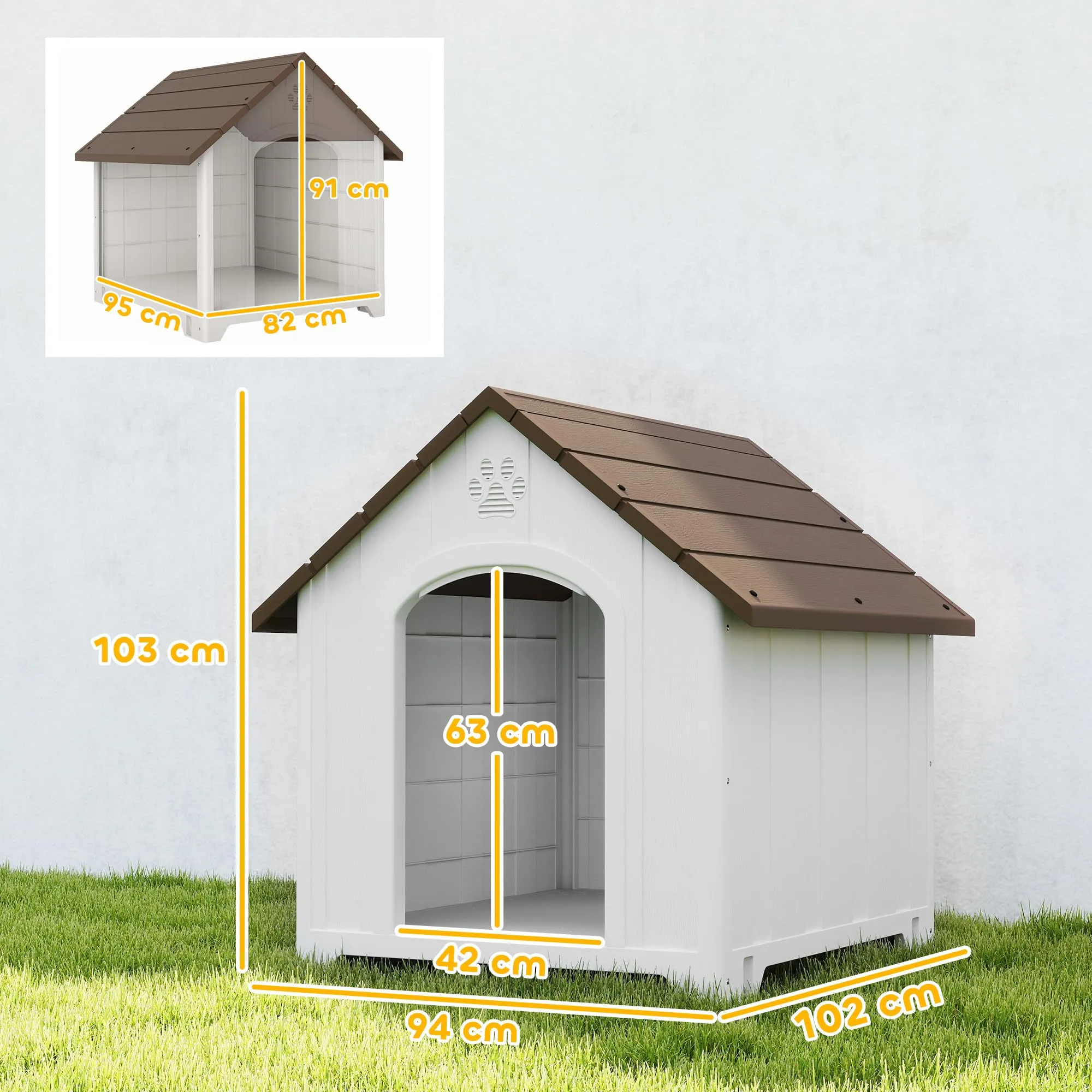 PawHut Cuccia per Cani da Esterno, Taglia Grande e XL, 102x94x103 cm, Grigio - immagine 8