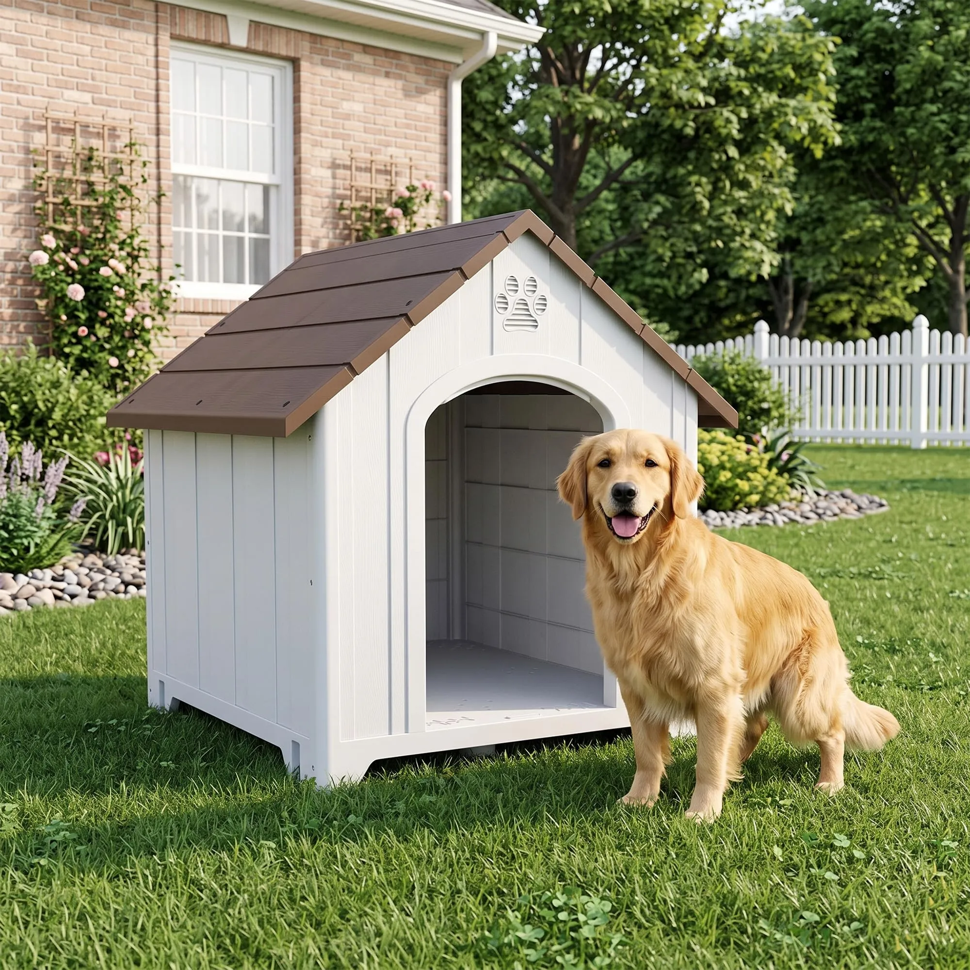 PawHut Cuccia per Cani da Esterno, Taglia Grande e XL, 102x94x103 cm, Grigio - immagine 9