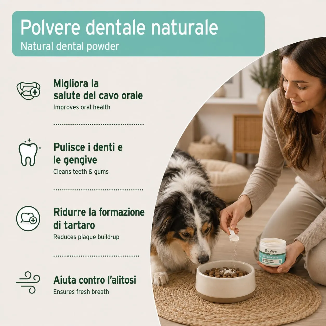 AniForte Denta Clean & Care Tartaro EX, Polvere per Pulizia Denti di Cani e Gatti, 300g - immagine 2