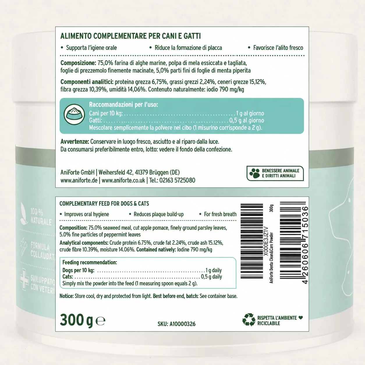 AniForte Denta Clean & Care Tartaro EX, Polvere per Pulizia Denti di Cani e Gatti, 300g - immagine 7