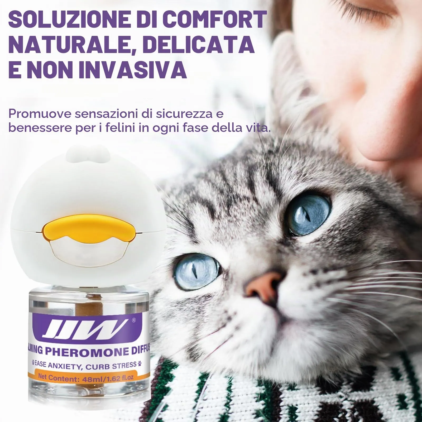 JJW Kit Diffusore di Feromoni Calmanti 6 in 1 per Gatti, 2 Diffusori e 4 Ricariche, Viola, S - immagine 3