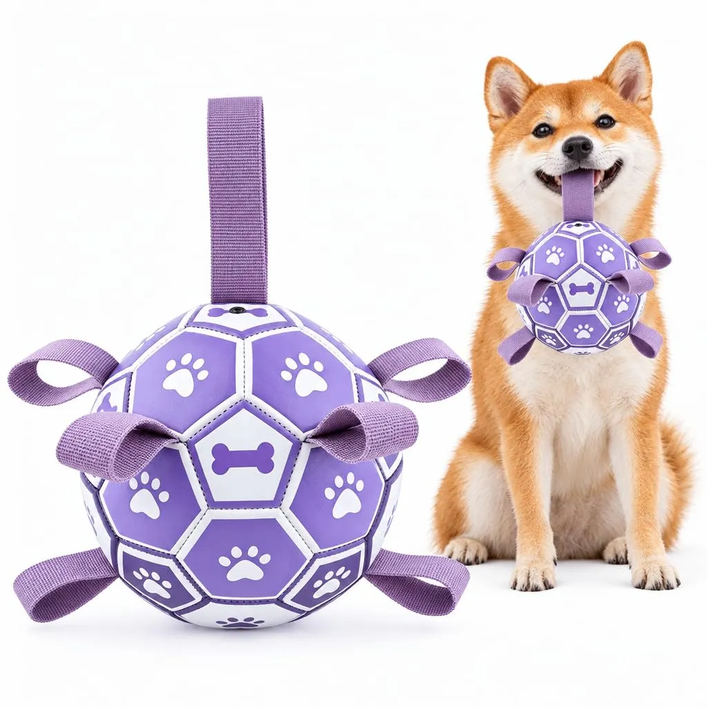Kylinsure Pallone da Calcio per Cani con Corda, 15 cm, Viola - immagine 1