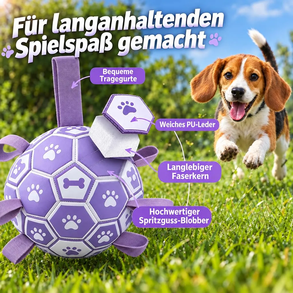 Kylinsure Pallone da Calcio per Cani con Corda, 15 cm, Viola - immagine 2