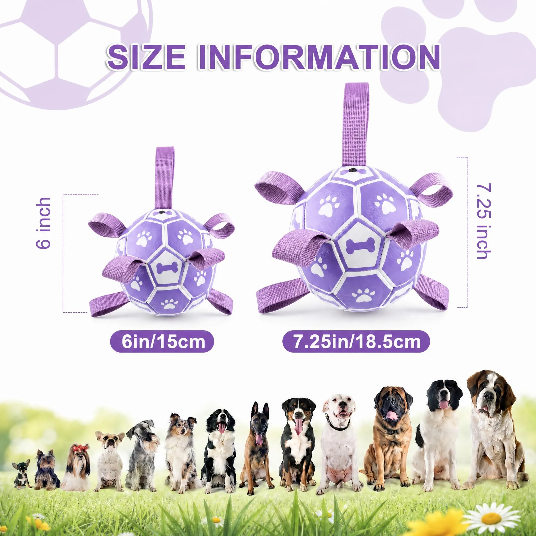 Kylinsure Pallone da Calcio per Cani con Corda, 15 cm, Viola - immagine 7