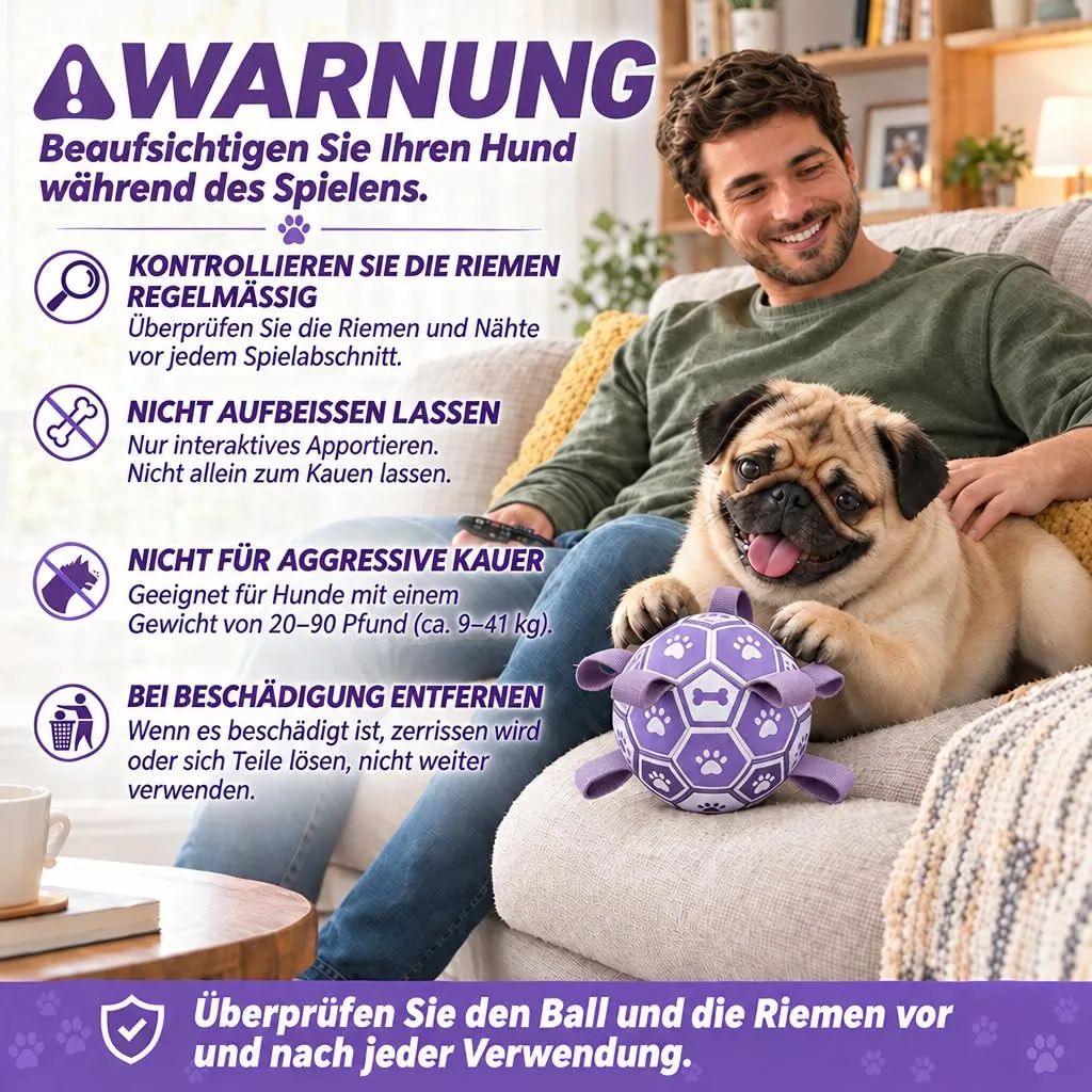 Kylinsure Pallone da Calcio per Cani con Corda, 15 cm, Viola - immagine 9