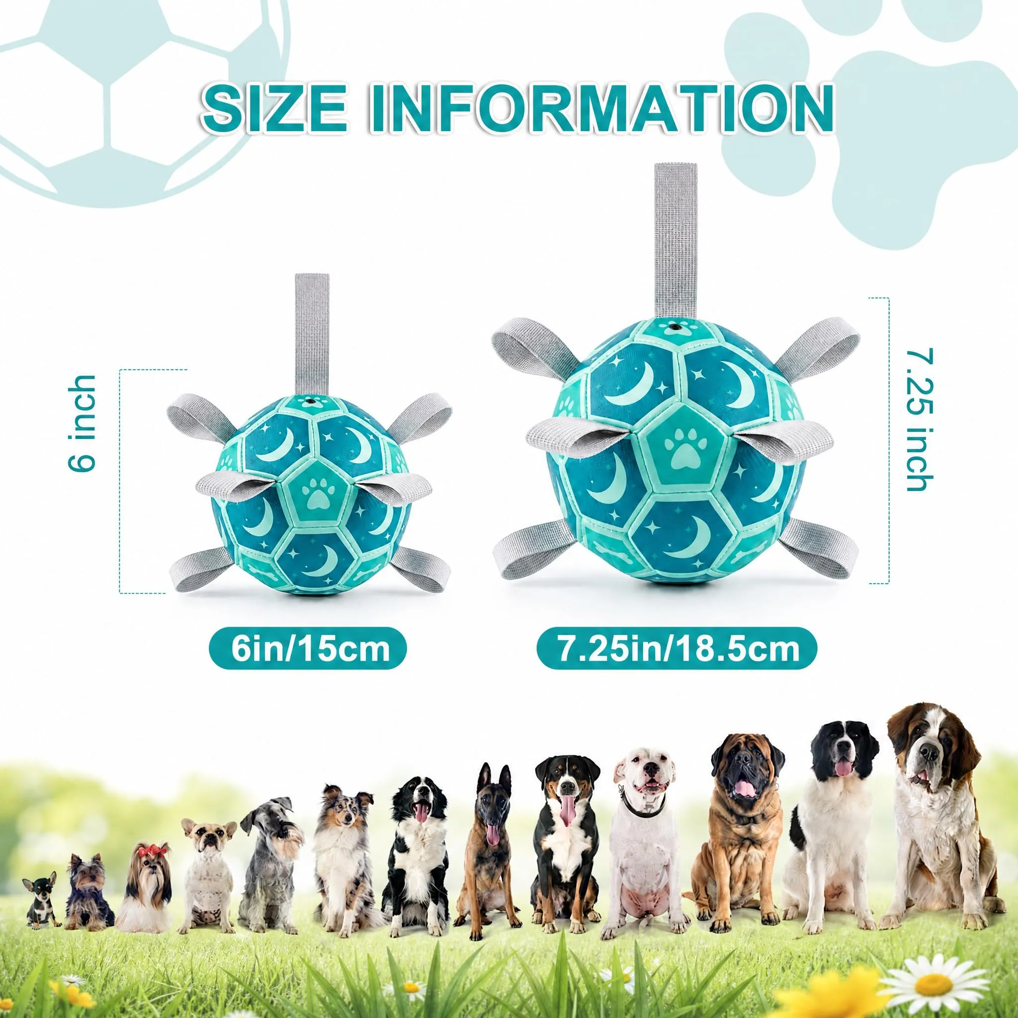 Kylinsure Pallone da calcio per cani con manico e pompa, Blu - immagine 6
