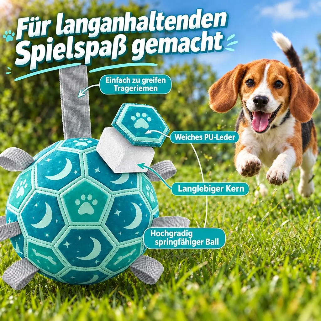 Kylinsure Palla da calcio per cani con corda, 18,5 cm, Blu, L - immagine 2