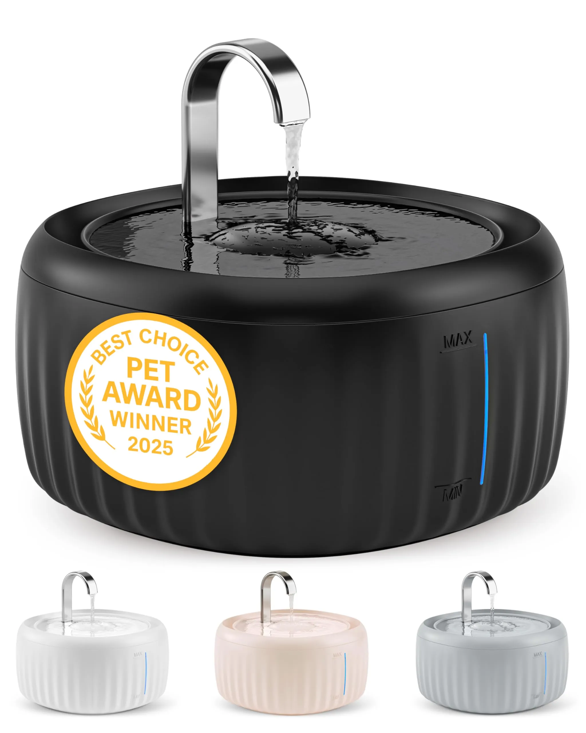 Pretty Paw Fontanella per Gatti 3L con LED Livello Acqua, Nero - immagine 1