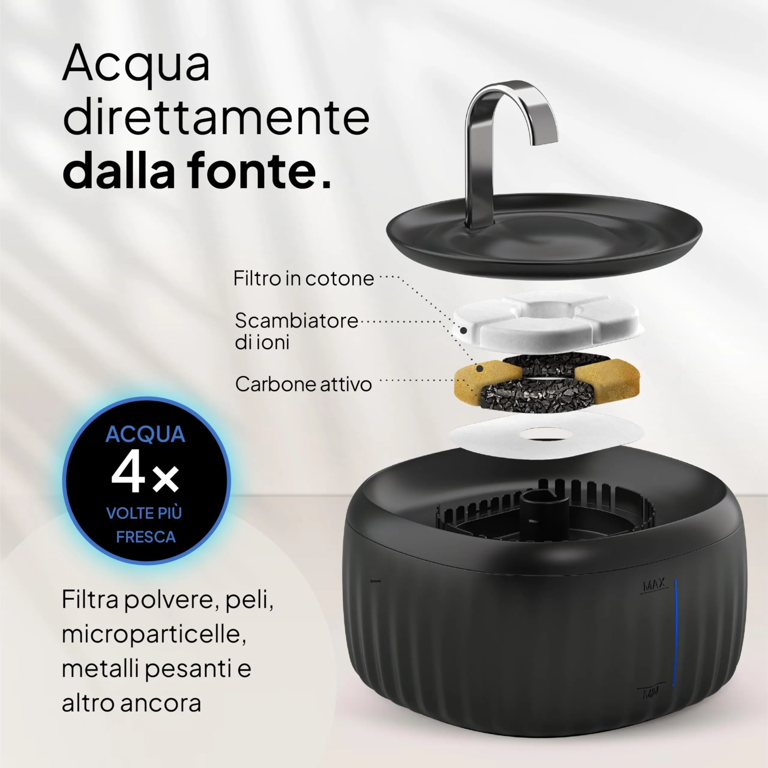 Pretty Paw Fontanella per Gatti 3L con LED Livello Acqua, Nero - immagine 3