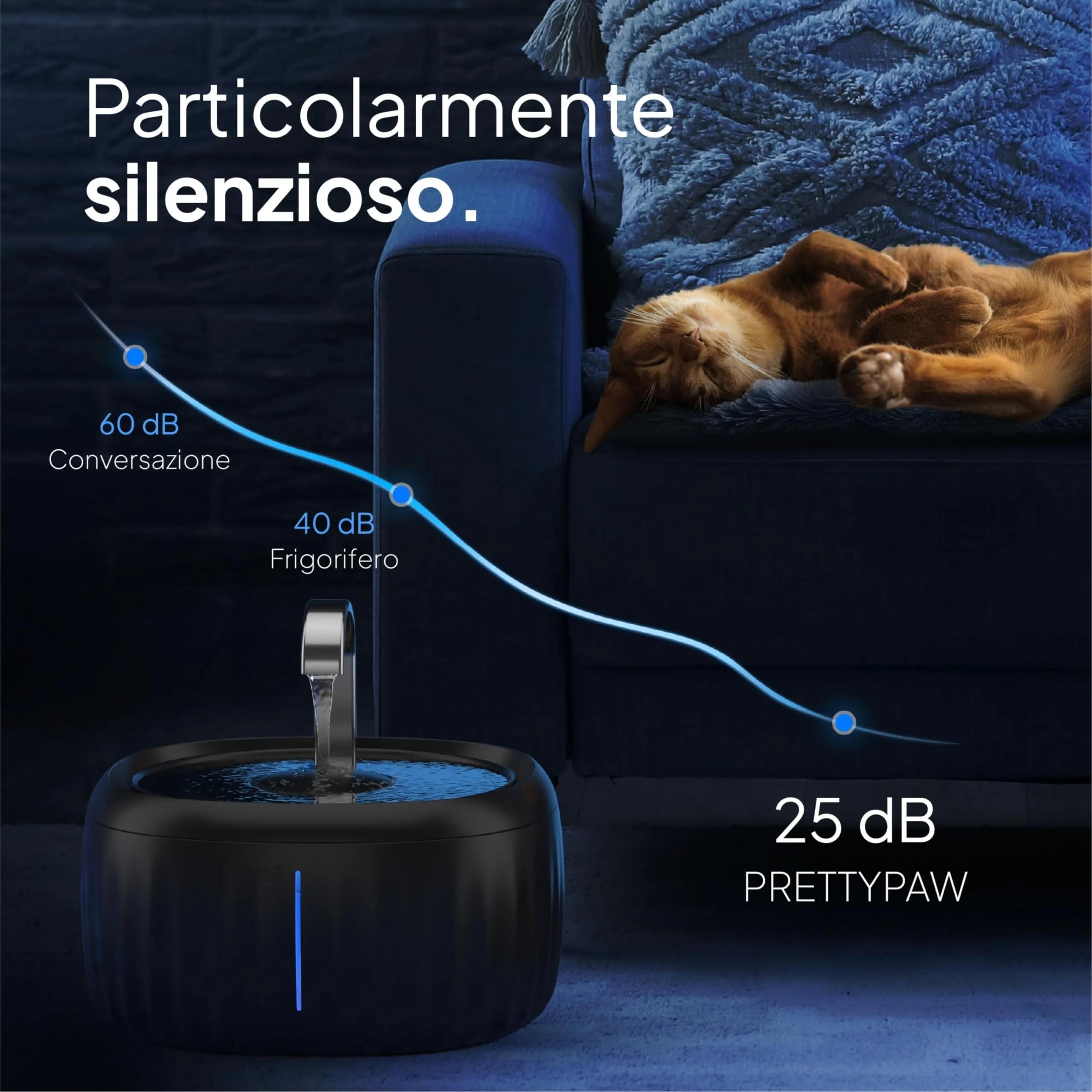 Pretty Paw Fontanella per Gatti 3L con LED Livello Acqua, Nero - immagine 4