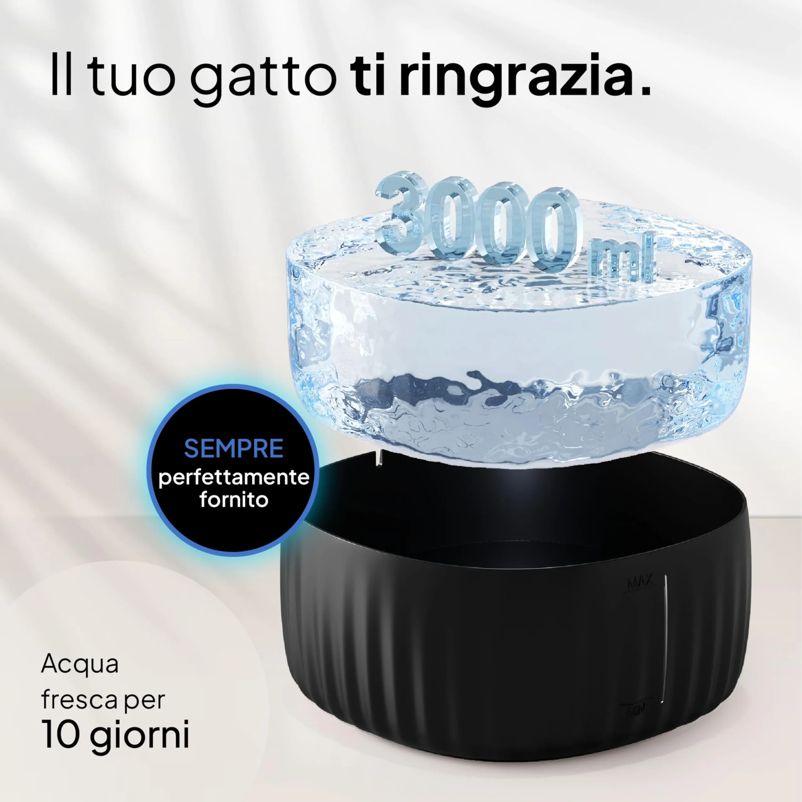 Pretty Paw Fontanella per Gatti 3L con LED Livello Acqua, Nero - immagine 5
