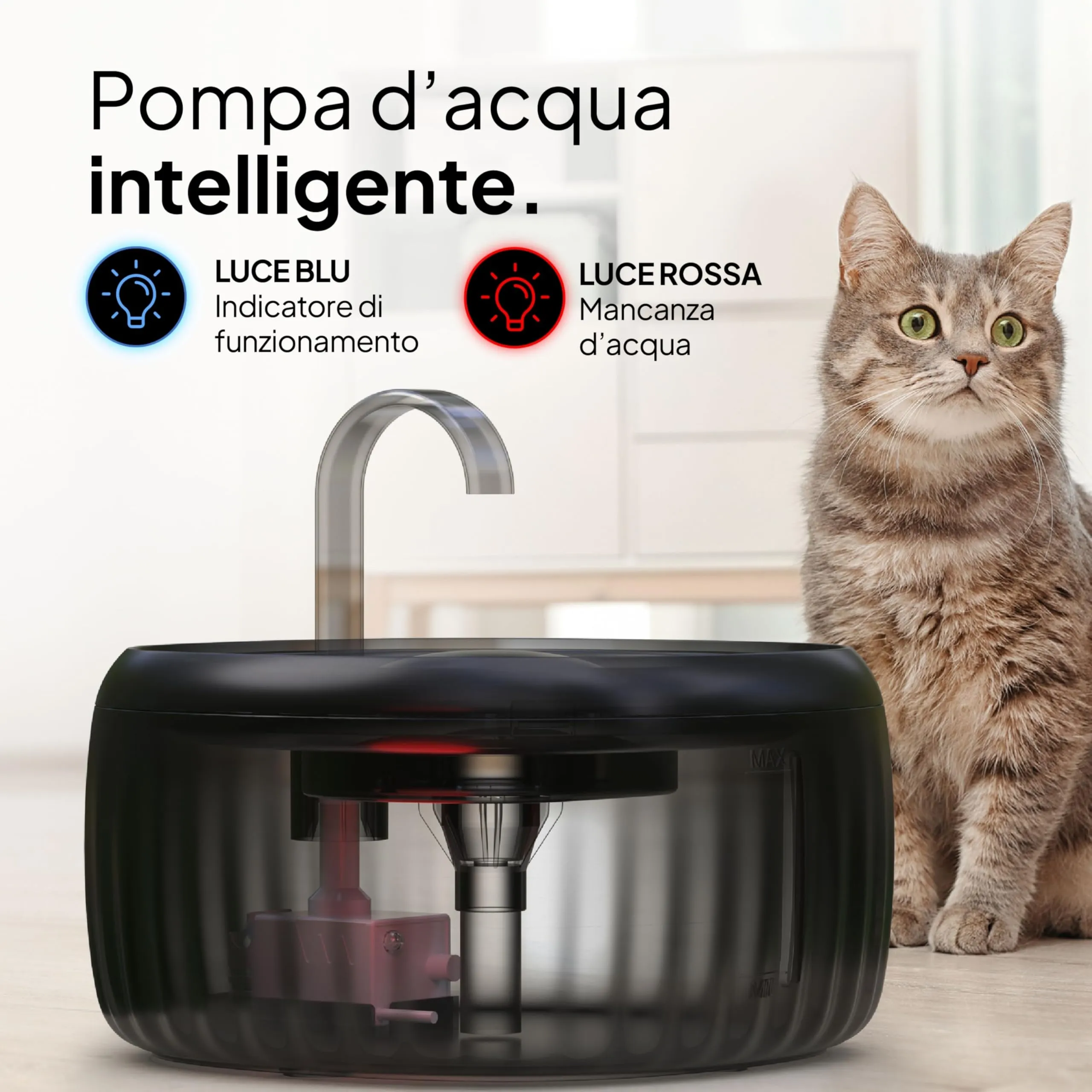 Pretty Paw Fontanella per Gatti 3L con LED Livello Acqua, Nero - immagine 8