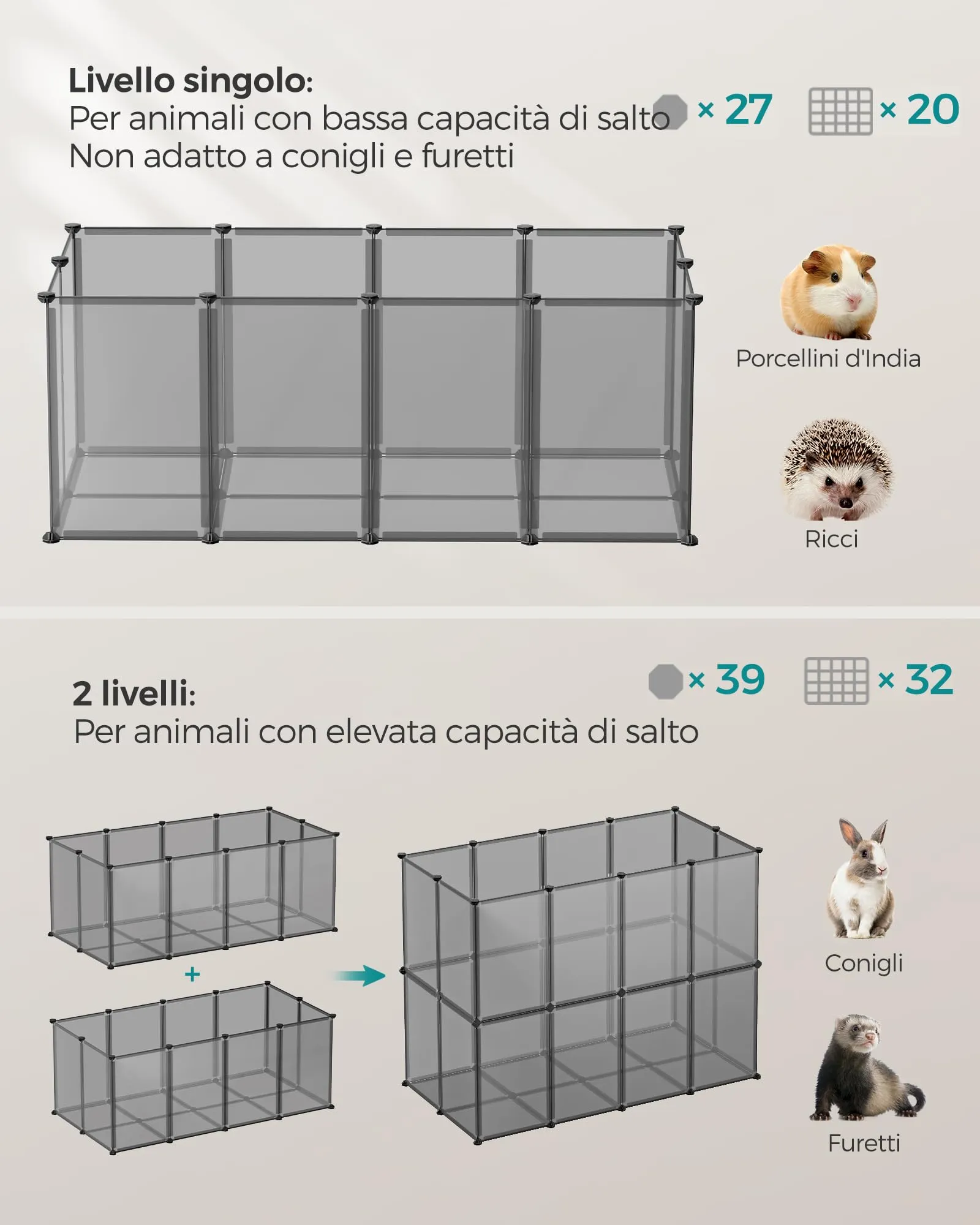 SONGMICS Recinto per Animali con Fondo, 120 x 60 x 40 cm - immagine 3