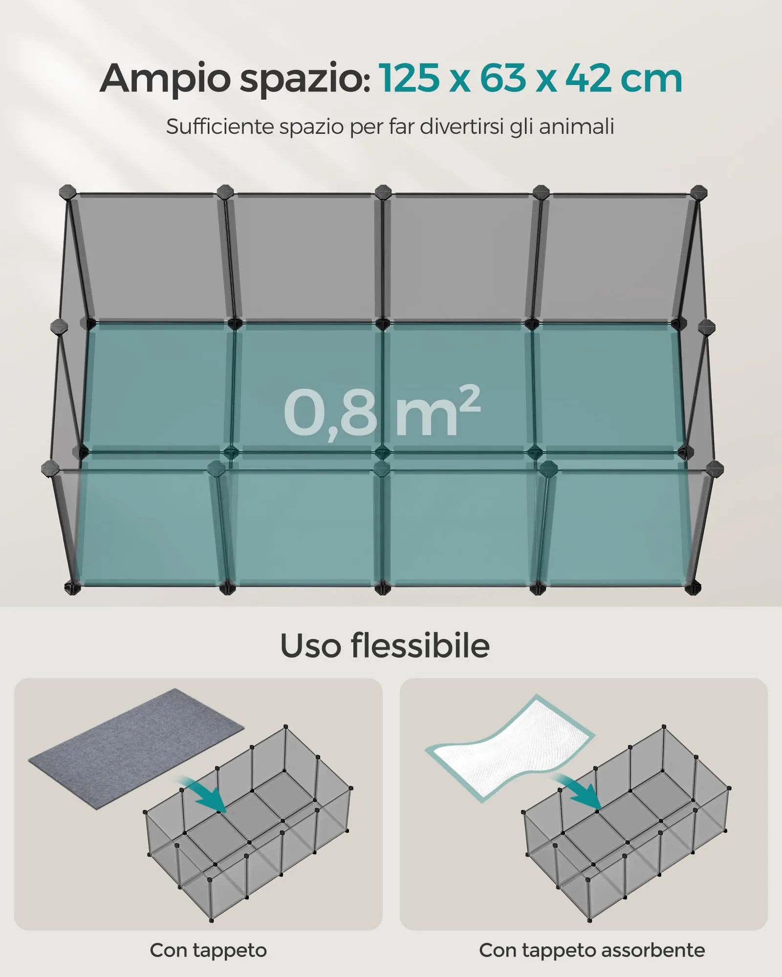 SONGMICS Recinto per Animali con Fondo, 120 x 60 x 40 cm - immagine 4