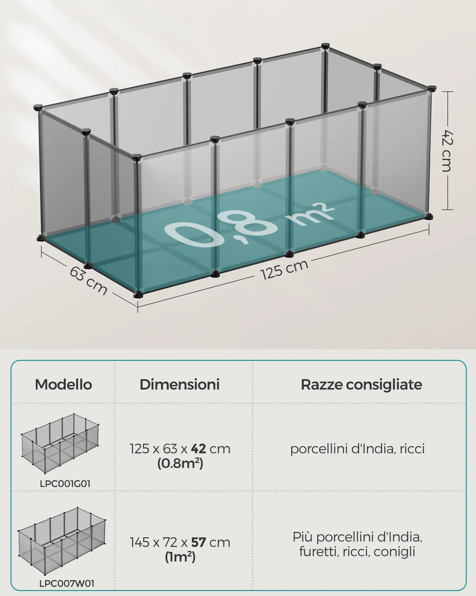 SONGMICS Recinto per Animali con Fondo, 120 x 60 x 40 cm - immagine 7