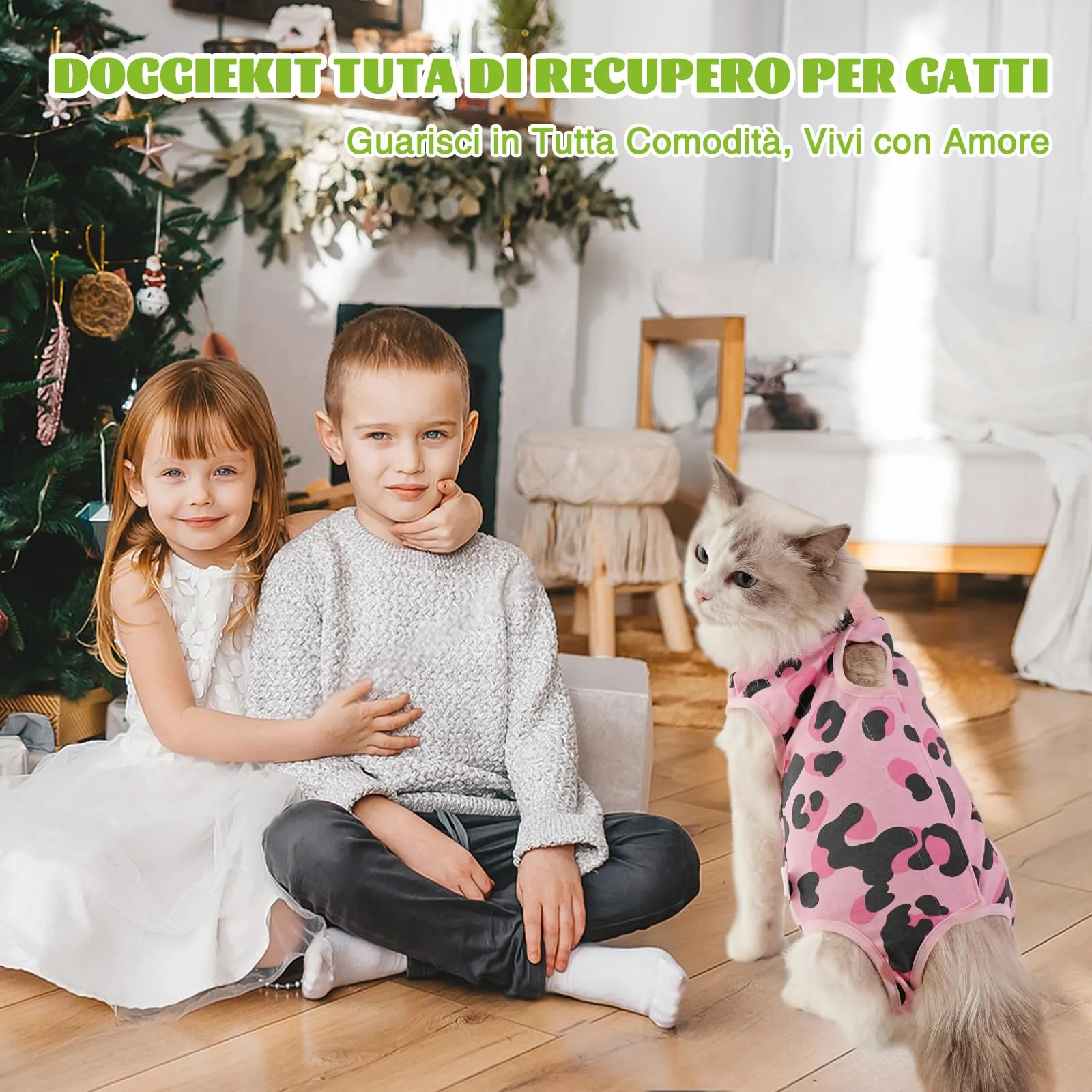 DoggieKit Tuta da Recupero Post Operatoria per Gatti, Alternativa al Collare Elisabettiano, Taglia L, Leopardo - immagine 7