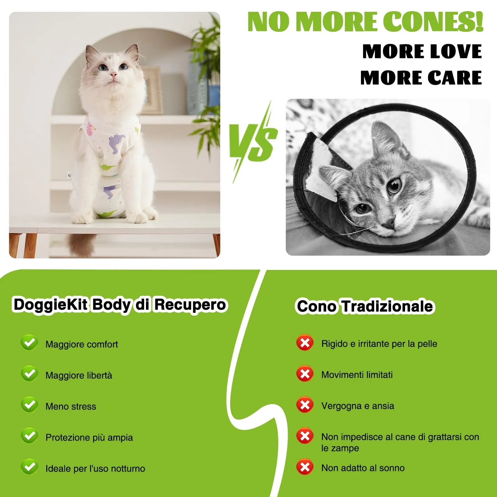 DoggieKit Tuta da Recupero Post-Operatoria per Gatti, Alternativa al Collare Elisabettiano, Taglia L, Dinosauro - immagine 3