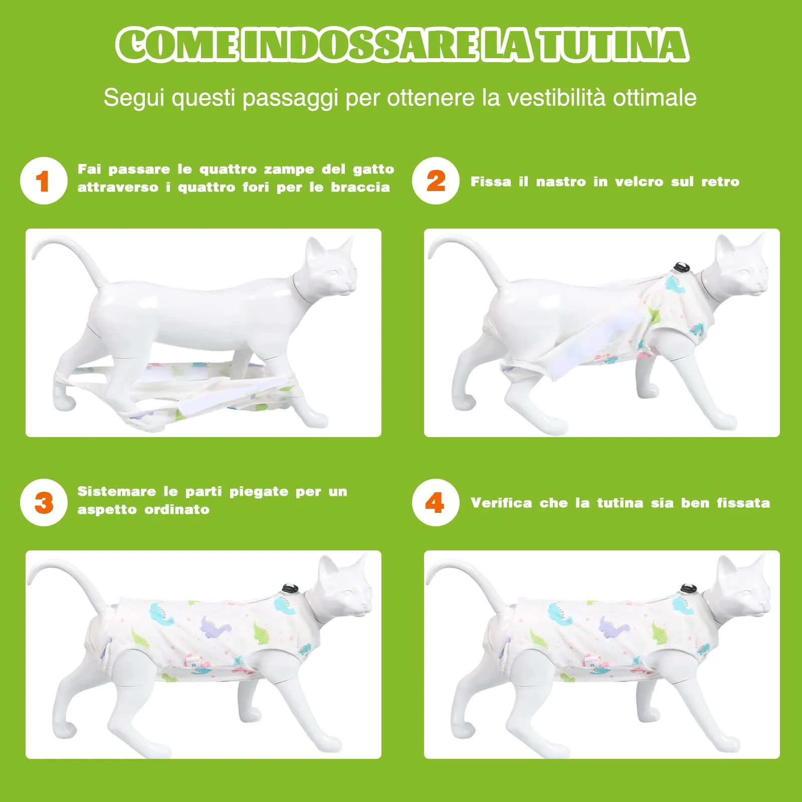 DoggieKit Tuta da Recupero Post-Operatoria per Gatti, Alternativa al Collare Elisabettiano, Taglia L, Dinosauro - immagine 5