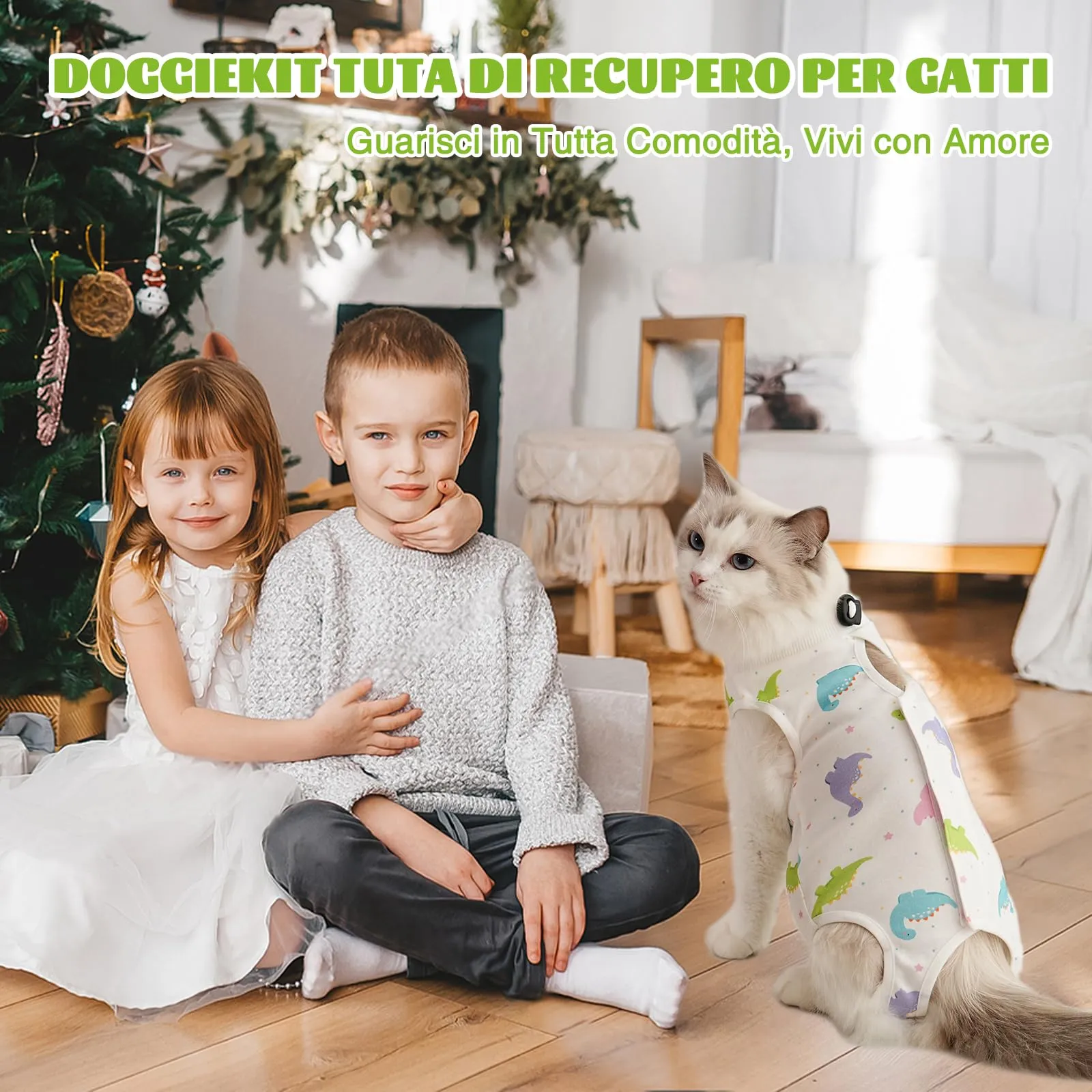 DoggieKit Tuta da Recupero Post-Operatoria per Gatti, Alternativa al Collare Elisabettiano, Taglia L, Dinosauro - immagine 7