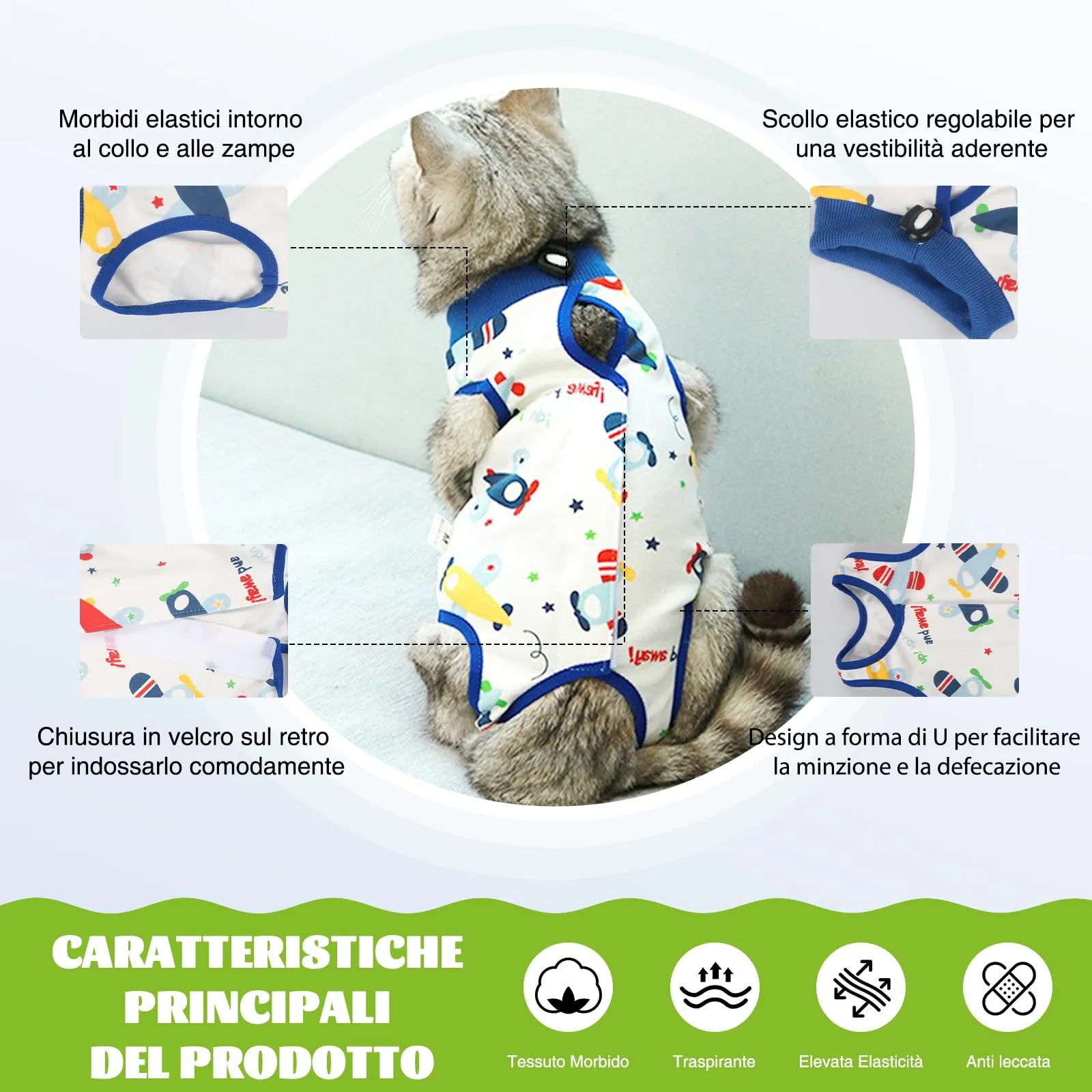 DoggieKit Tuta da Recupero Post-Operatoria per Gatti, Alternativa al Collare Elisabettiano per Sterilizzazione e Ferite Addominali, Taglia M - immagine 2
